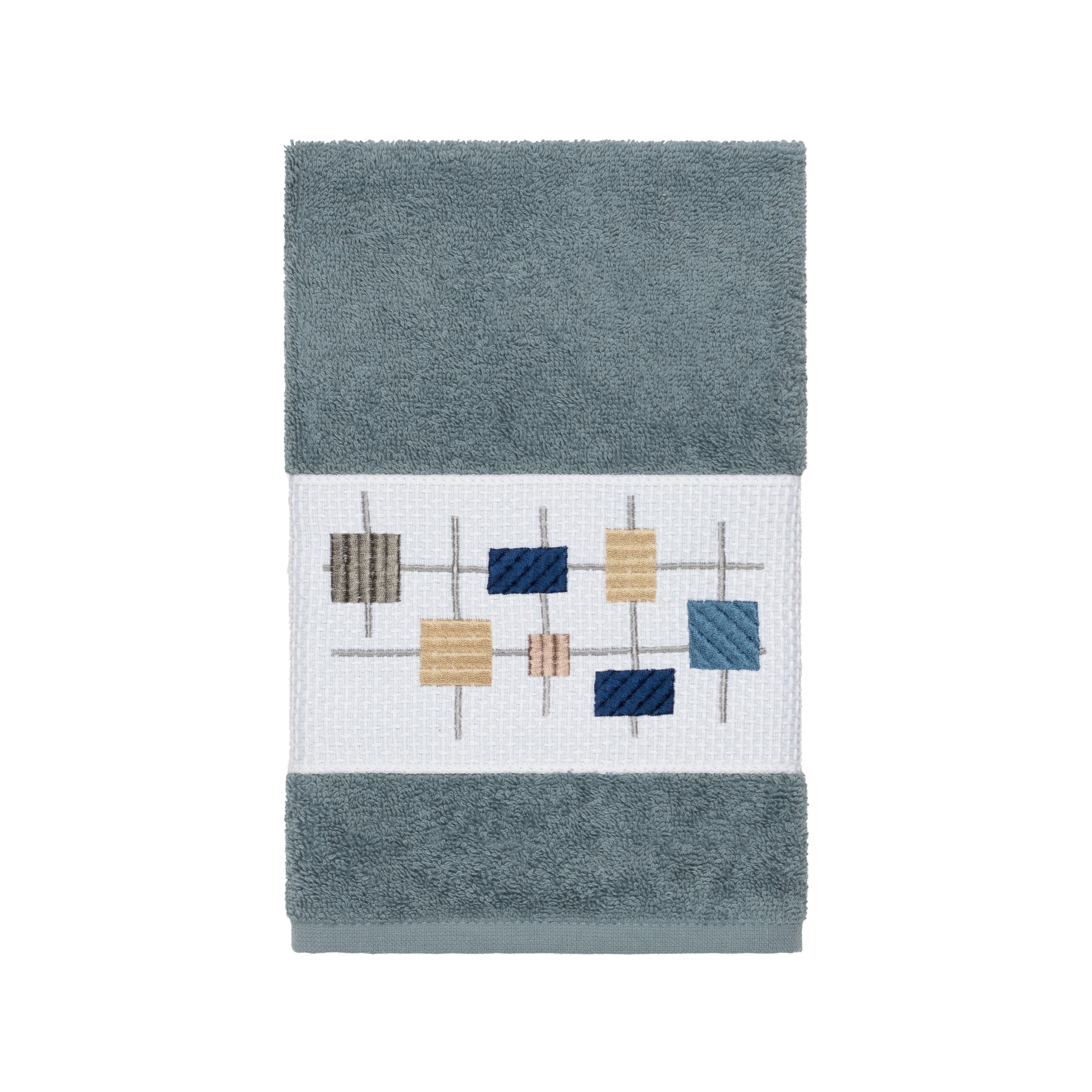 Authentic Hotel And Spa Turkish Cotton Squares Embroidered Teal Blue Hand Towel