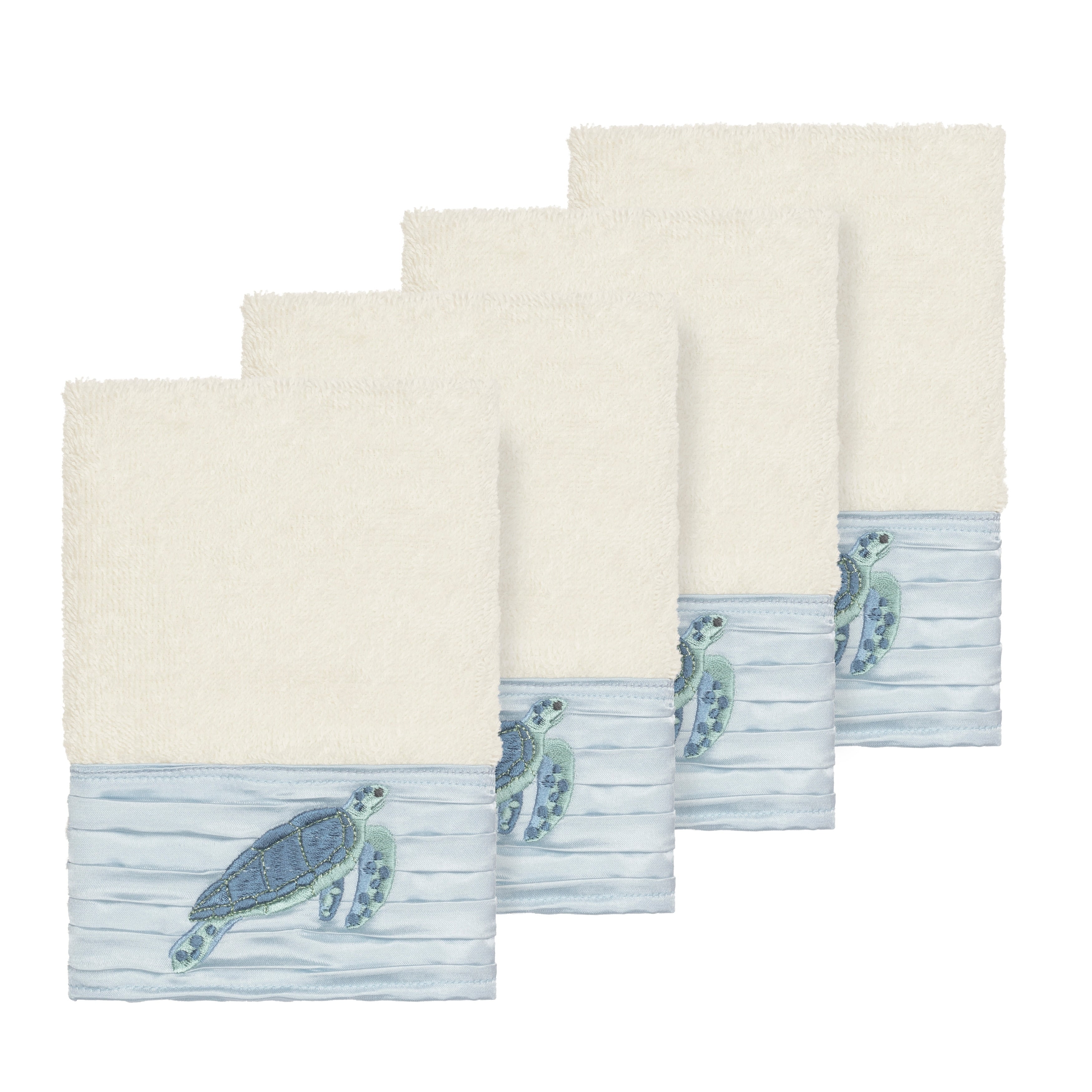 Authentic Hotel And Spa Turkish Cotton Turtles Embroidered Cream 4 Piece Washcloth Set