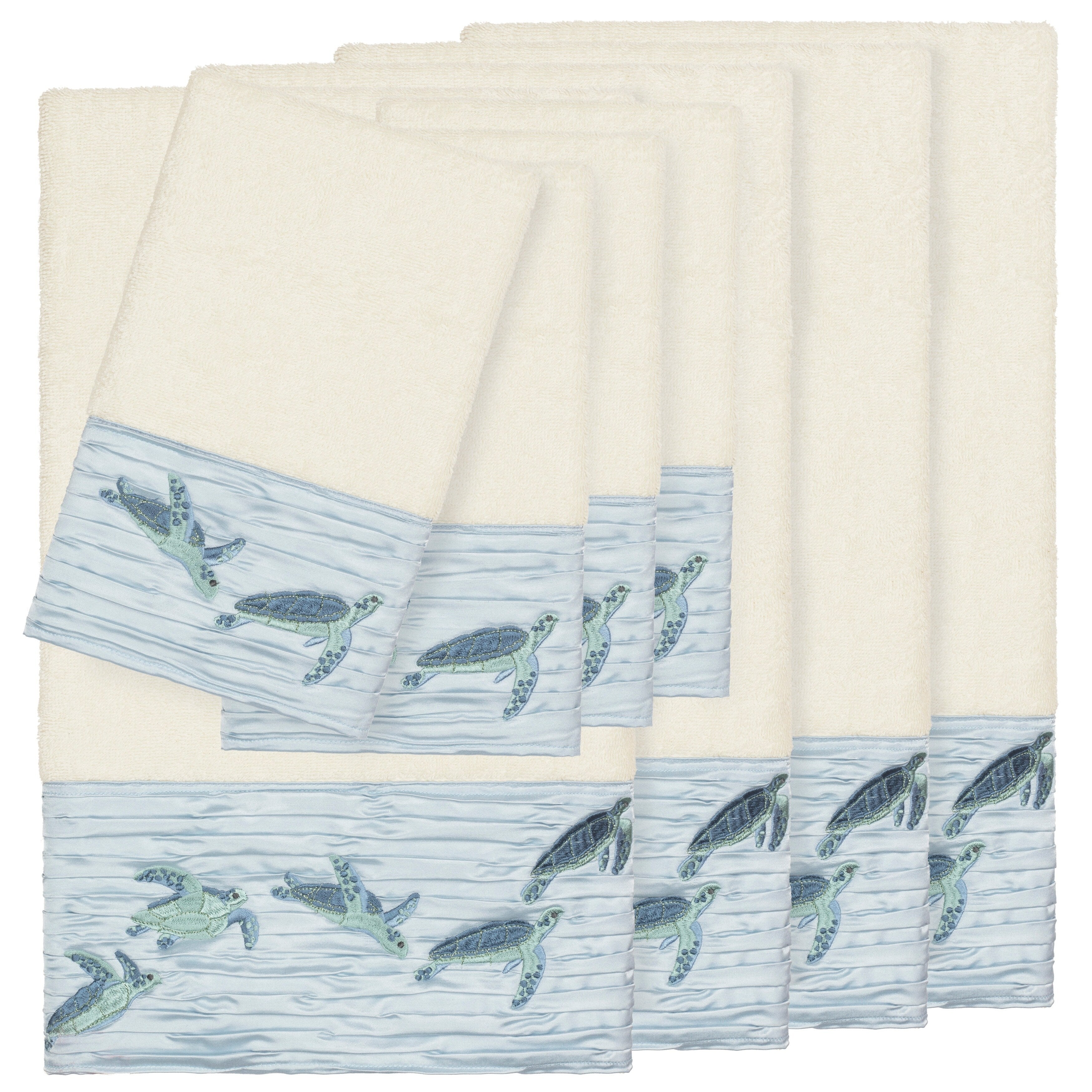 Authentic Hotel And Spa Turkish Cotton Turtles Embroidered Cream 8 Piece Towel Set