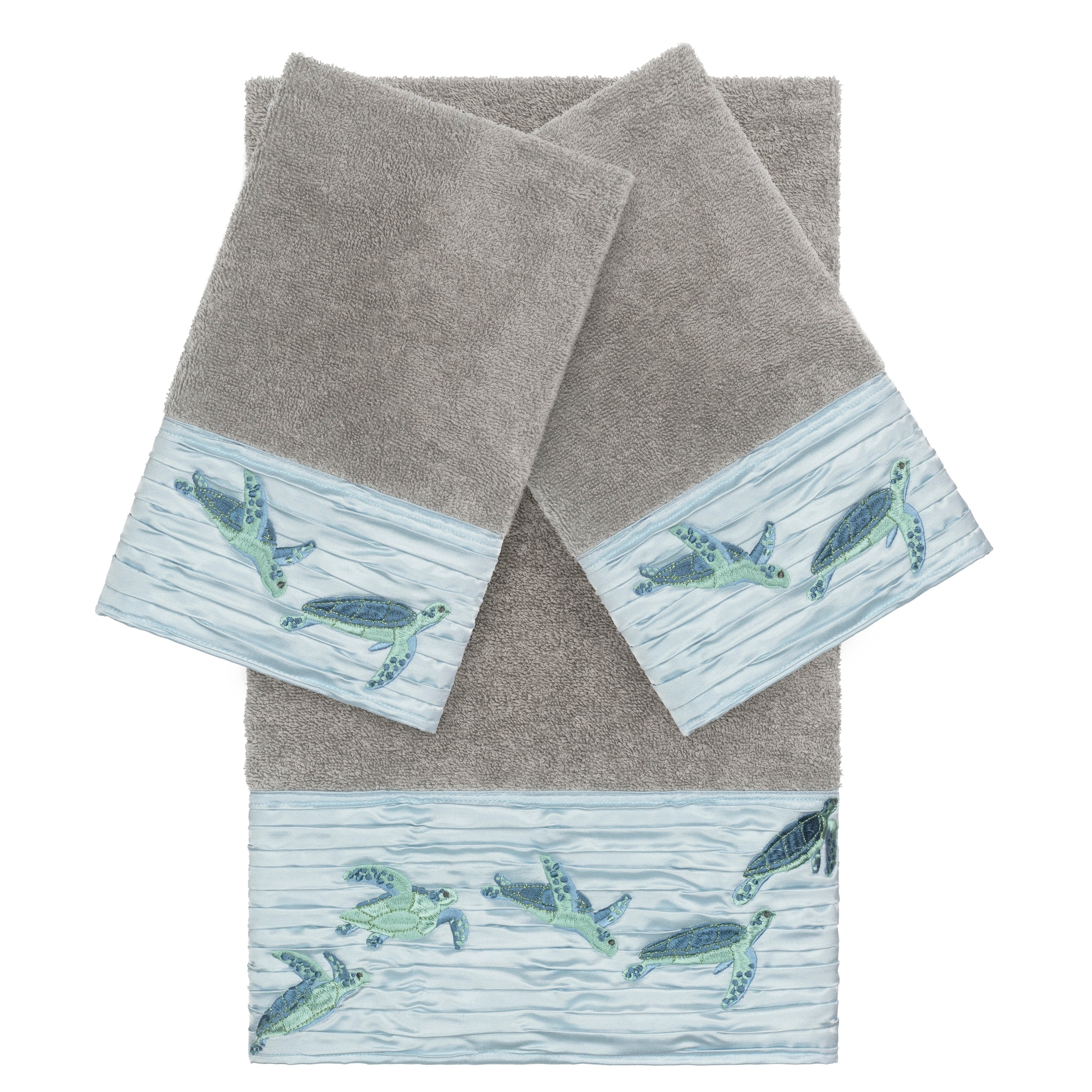 Authentic Hotel And Spa Turkish Cotton Turtles Embroidered Dark Grey 3 Piece Towel Set