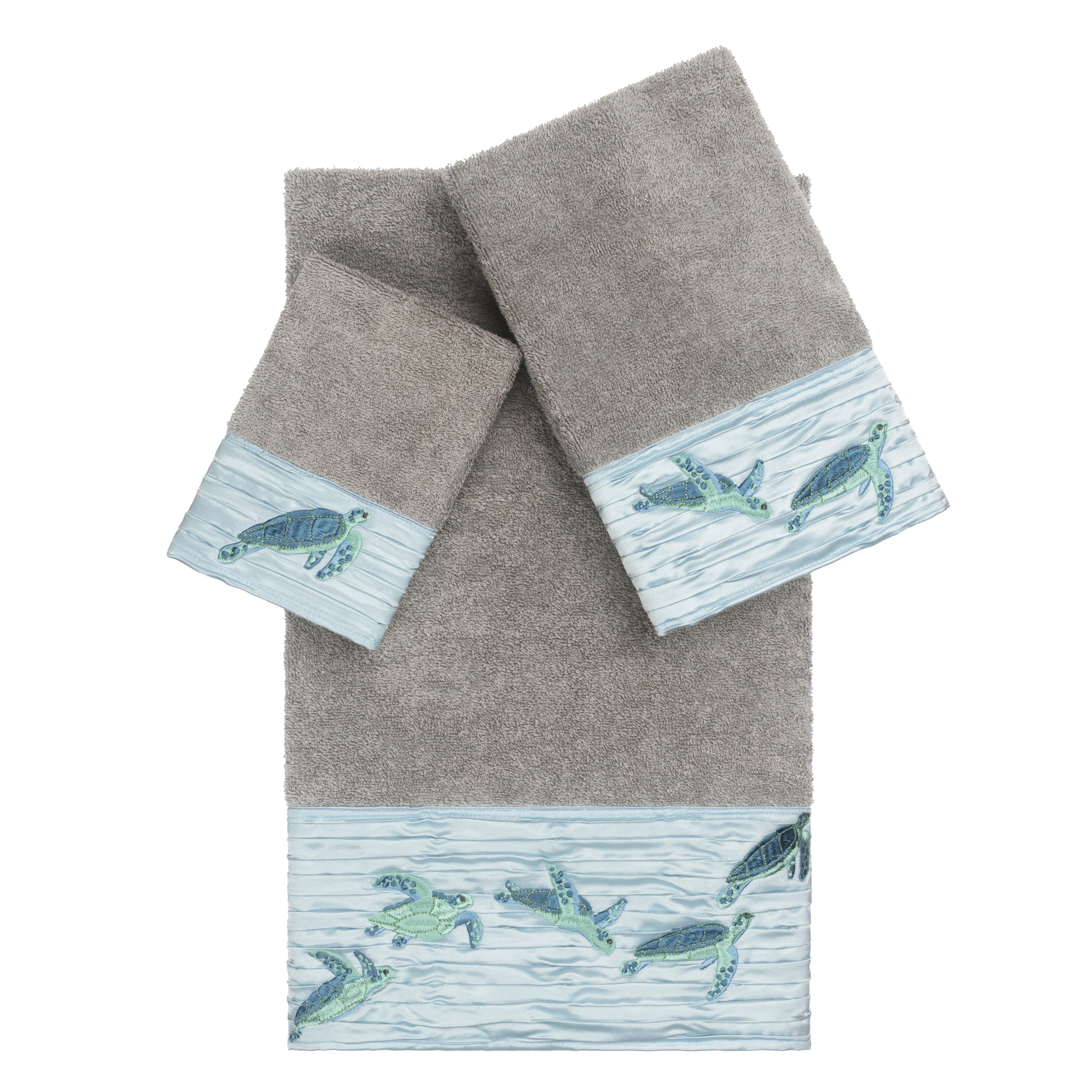 Authentic Hotel And Spa Turkish Cotton Turtles Embroidered Dark Grey 3 Piece Towel Set