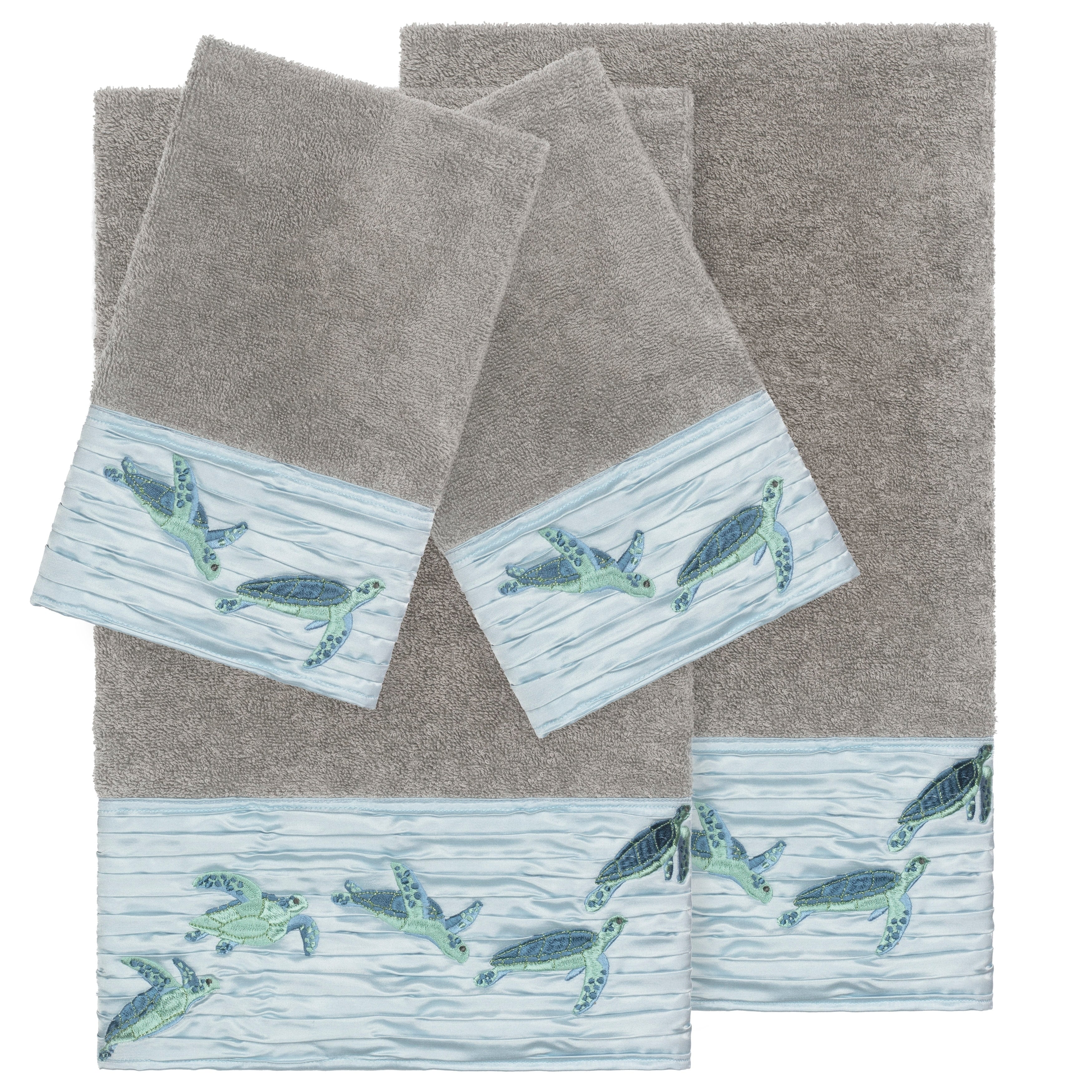 Authentic Hotel And Spa Turkish Cotton Turtles Embroidered Dark Grey 4 Piece Towel Set