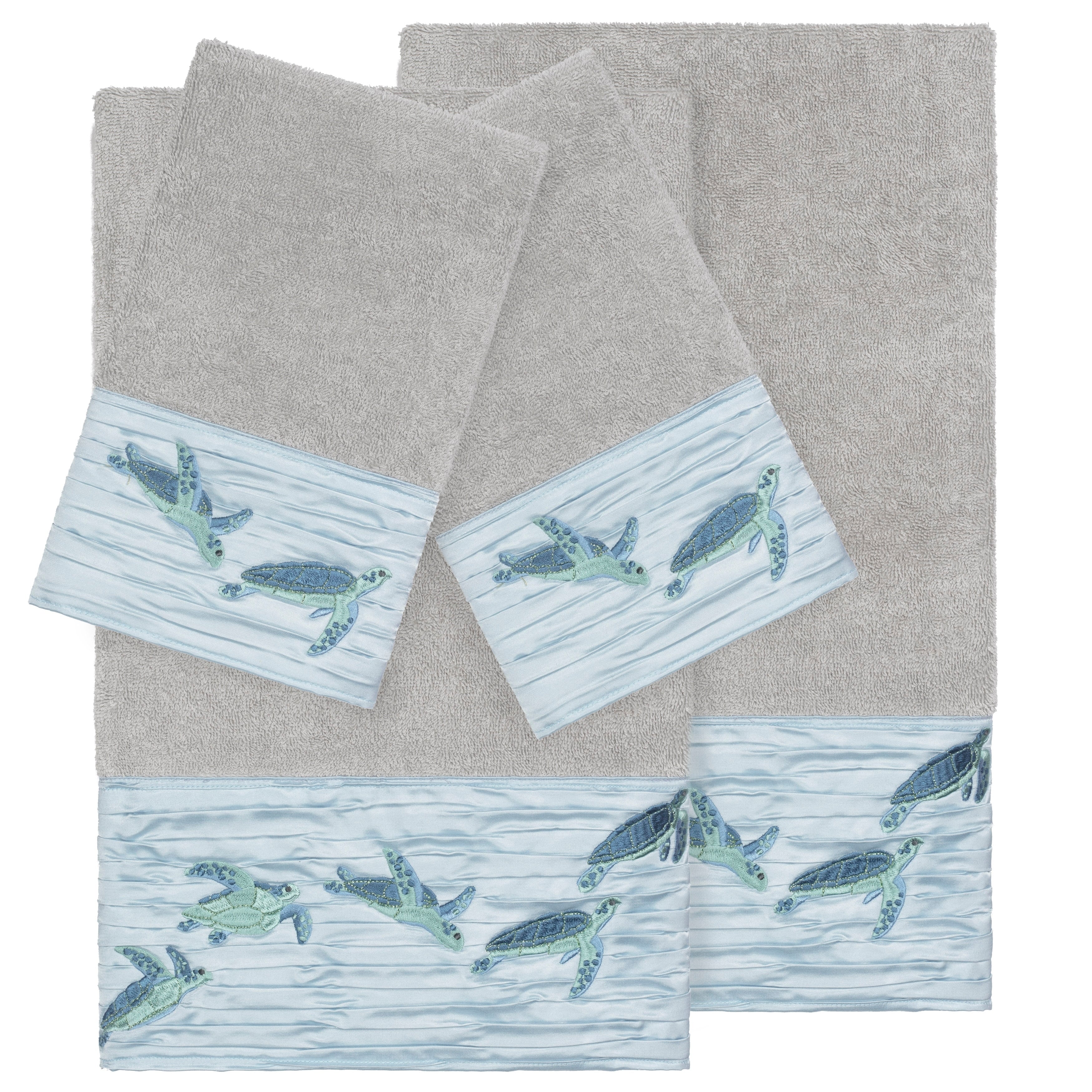 Authentic Hotel And Spa Turkish Cotton Turtles Embroidered Light Grey 4 Piece Towel Set