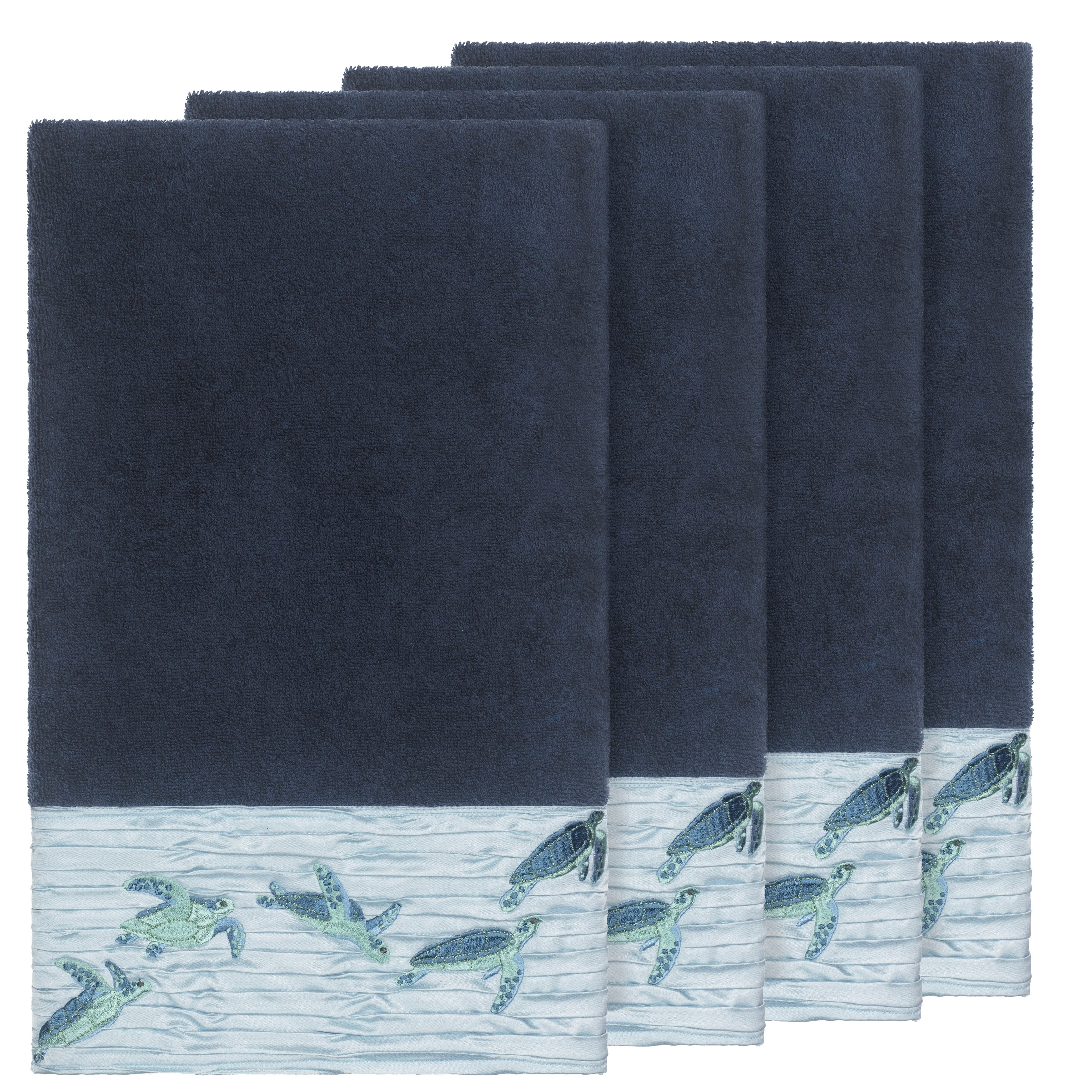 Authentic Hotel And Spa Turkish Cotton Turtles Embroidered Midnight Blue 4 Piece Bath Towel Set