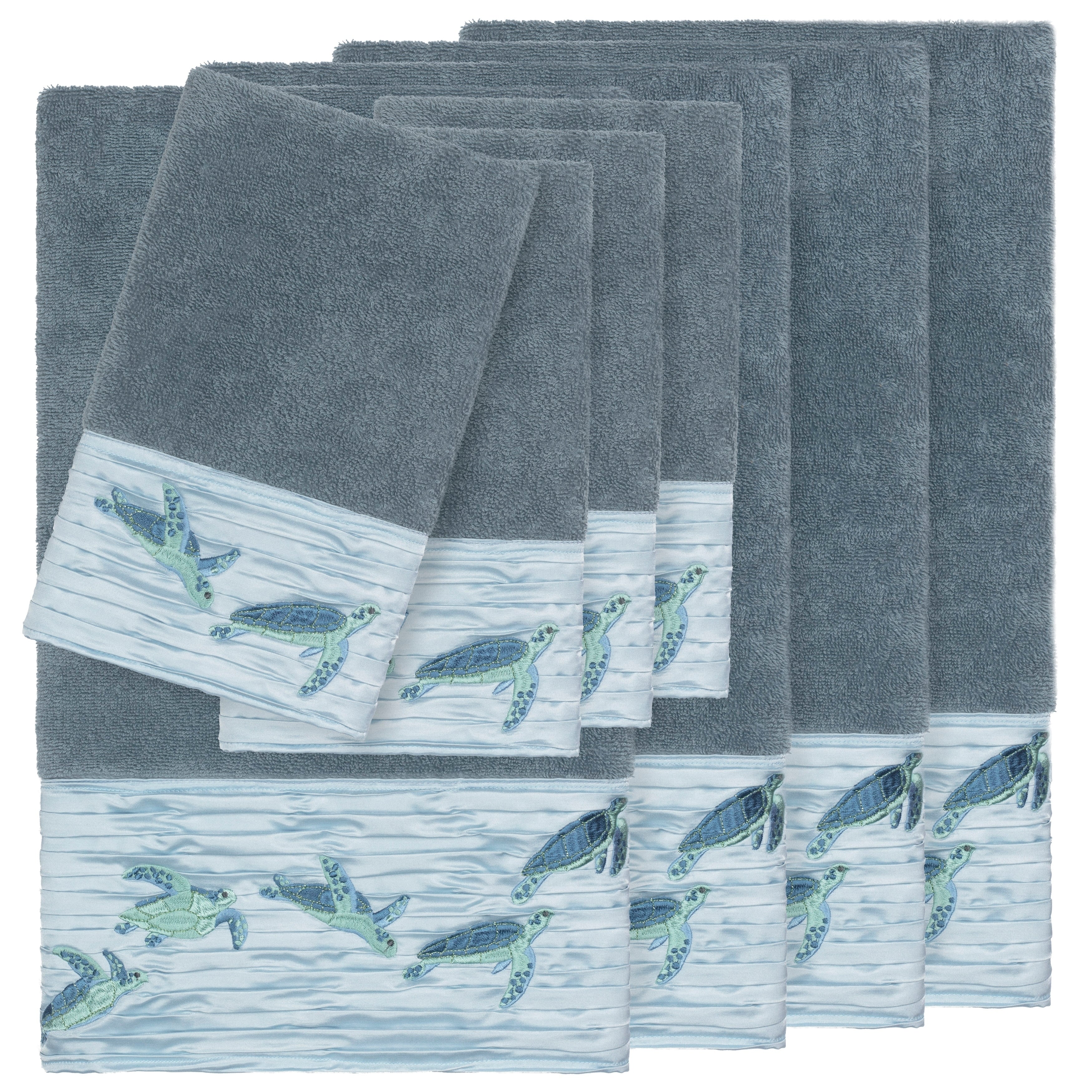 Authentic Hotel And Spa Turkish Cotton Turtles Embroidered Teal Blue 8 Piece Towel Set