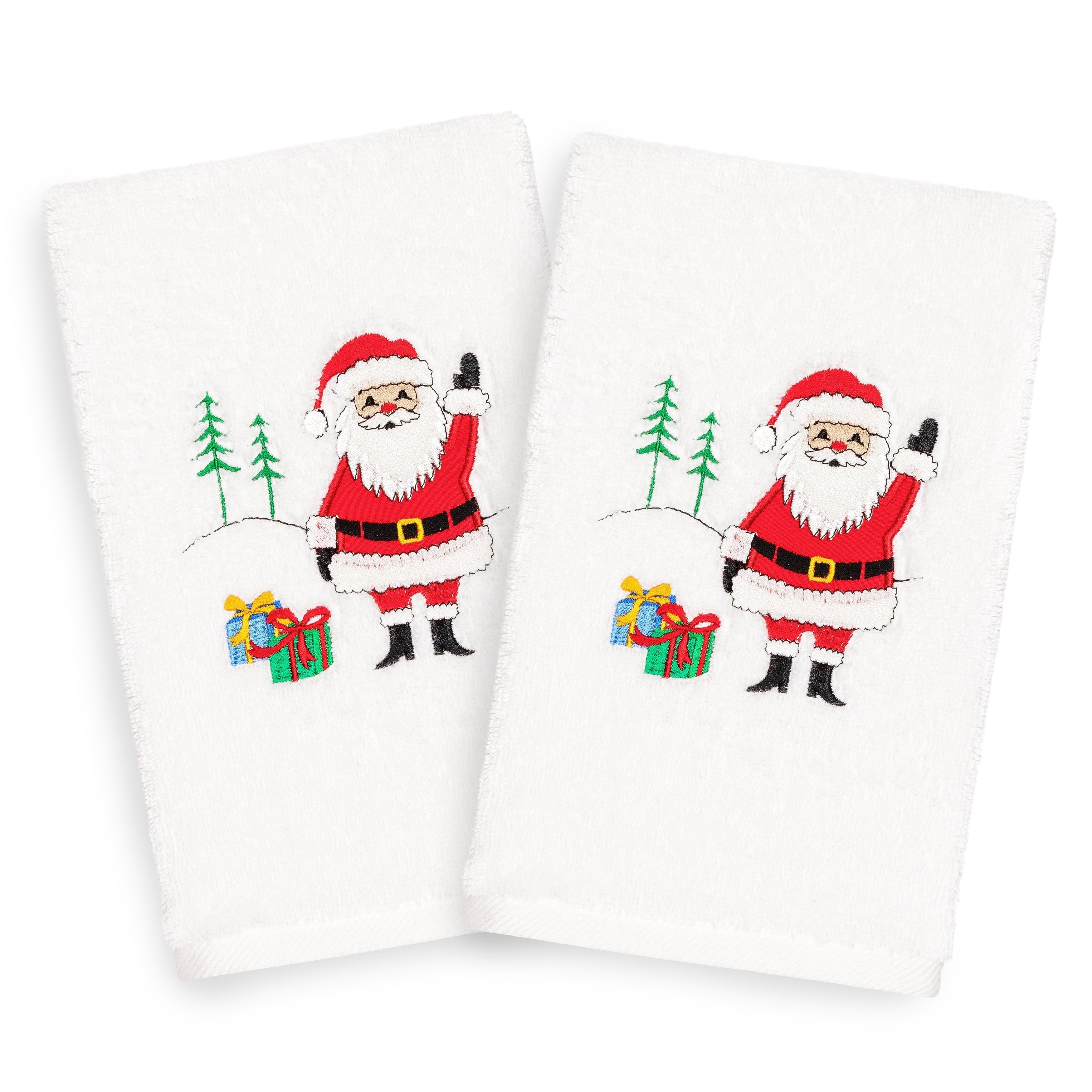 Authentic Hotel And Spa Turkish Cotton Waving Santa White Set Of 2 Hand Towels