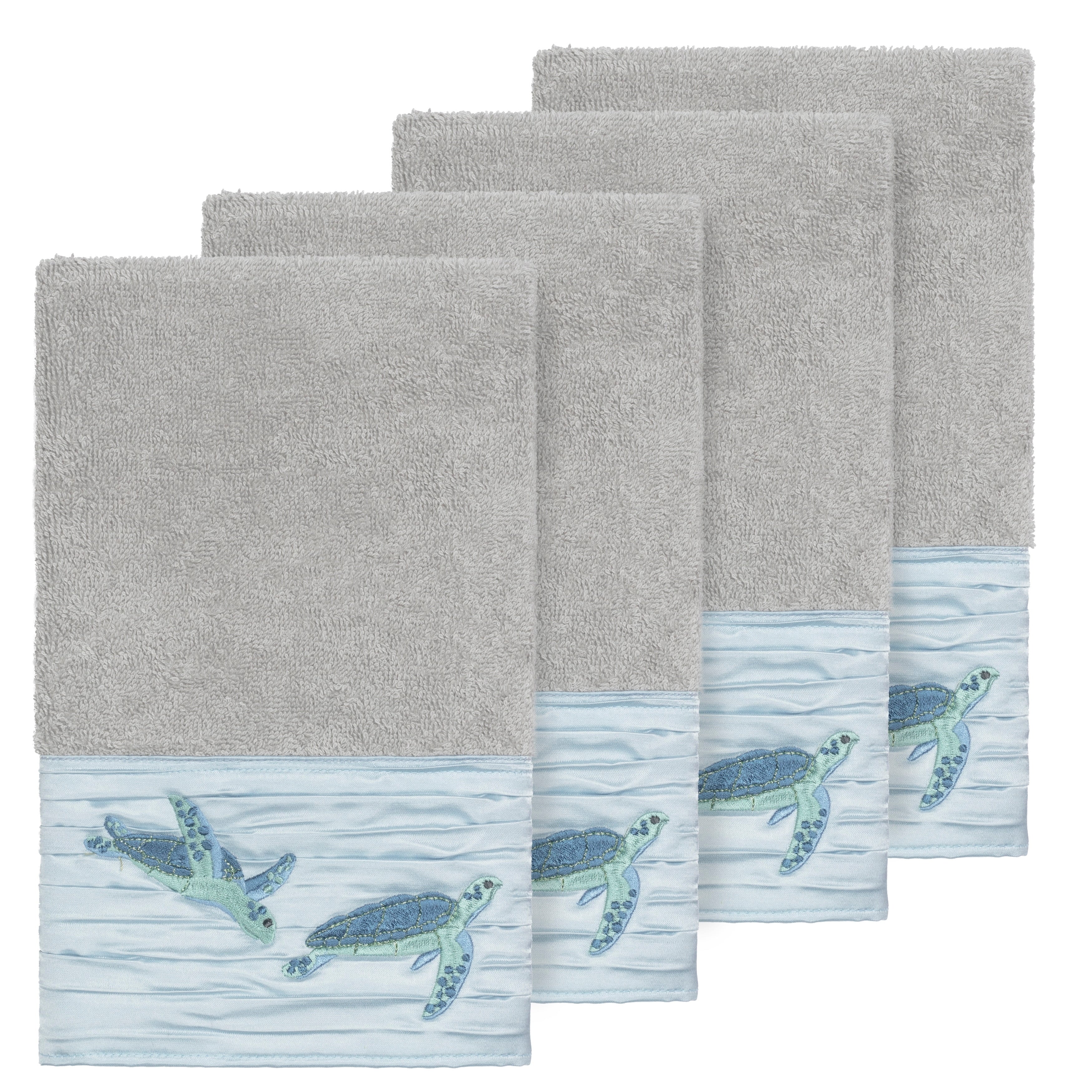 Authentic Hotel And Spa Turkish Cottonturtles Embroidered Light Grey 4 Piece Hand Towel Set