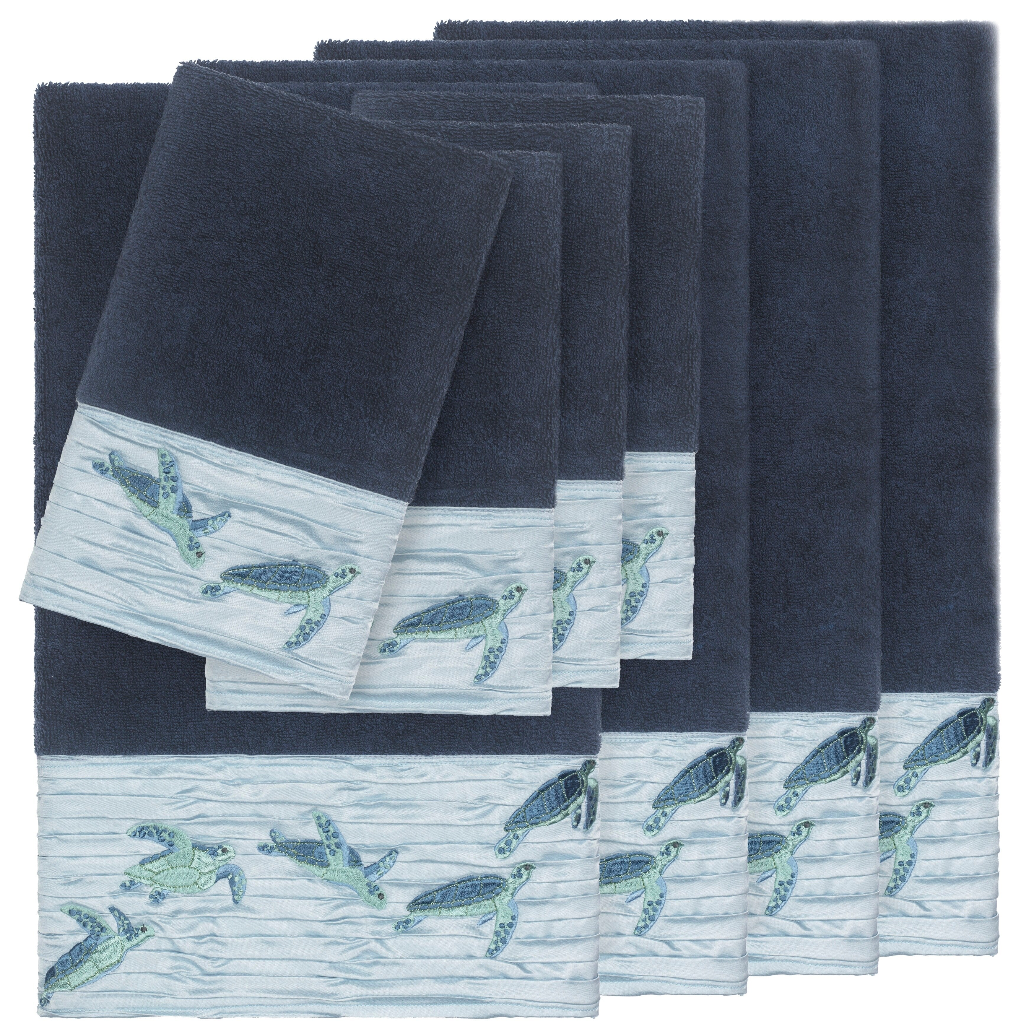 Authentic Hotel And Spa Turkish Cottonturtles Embroidered Midnight Blue 8 Piece Towel Set