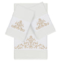 Authentic Hotel And Spa White Turkish Cotton Scrollwork Embroidered 3 Piece Towel Set