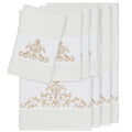 Authentic Hotel And Spa White Turkish Cotton Scrollwork Embroidered 8 Piece Towel Set