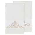 Authentic Hotel And Spa White Turkish Cotton Scrollwork Embroidered Bath Towels Set Of 2