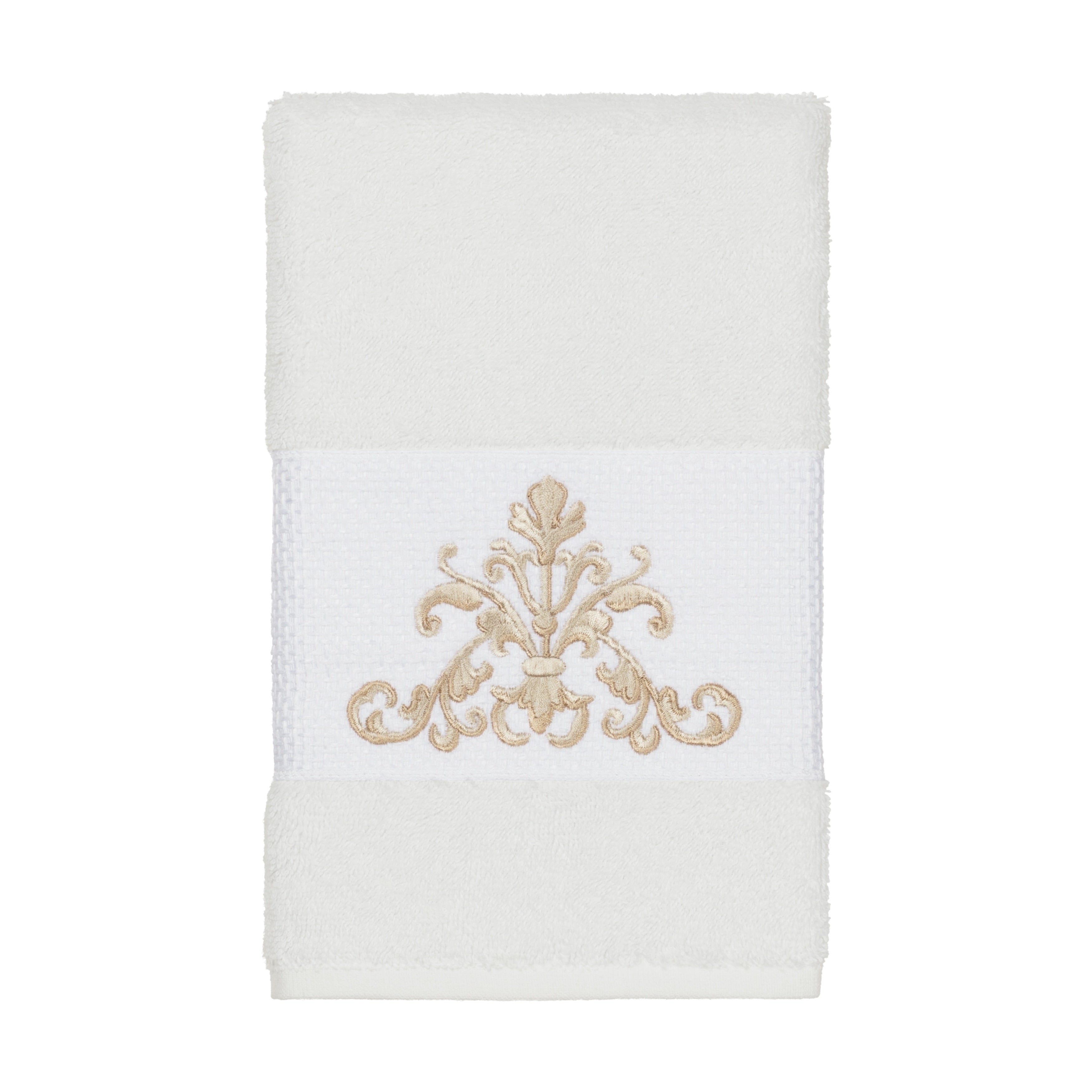 Authentic Hotel And Spa White Turkish Cotton Scrollwork Embroidered Hand Towel