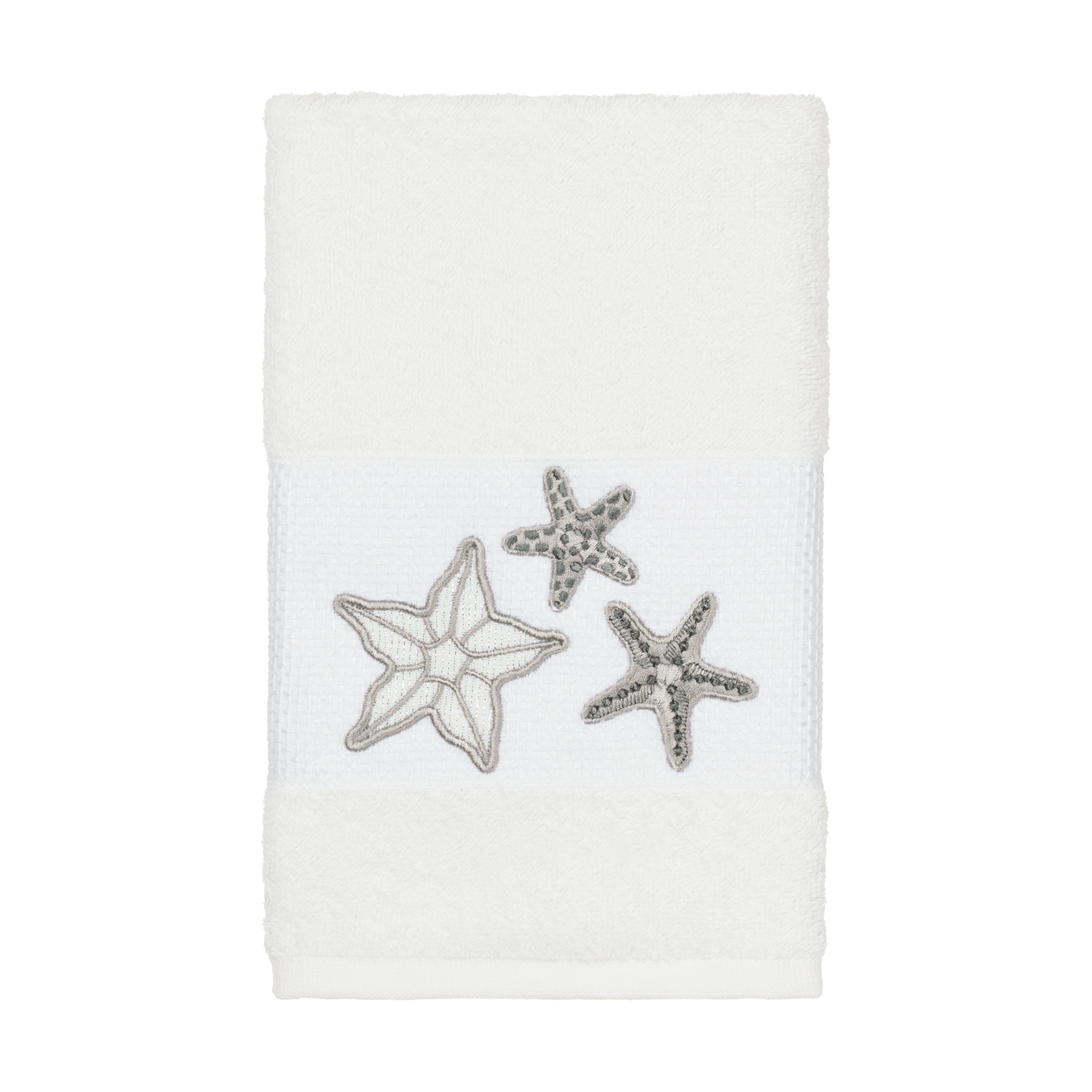 Authentic Hotel And Spa White Turkish Cotton Starfish Embroidered Hand Towel