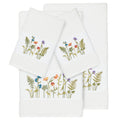 Authentic Hotel And Spa White Turkish Cotton Wildflowers Embroidered 4 Piece Towel Set