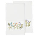 Authentic Hotel And Spa White Turkish Cotton Wildflowers Embroidered Bath Towels Set Of 2