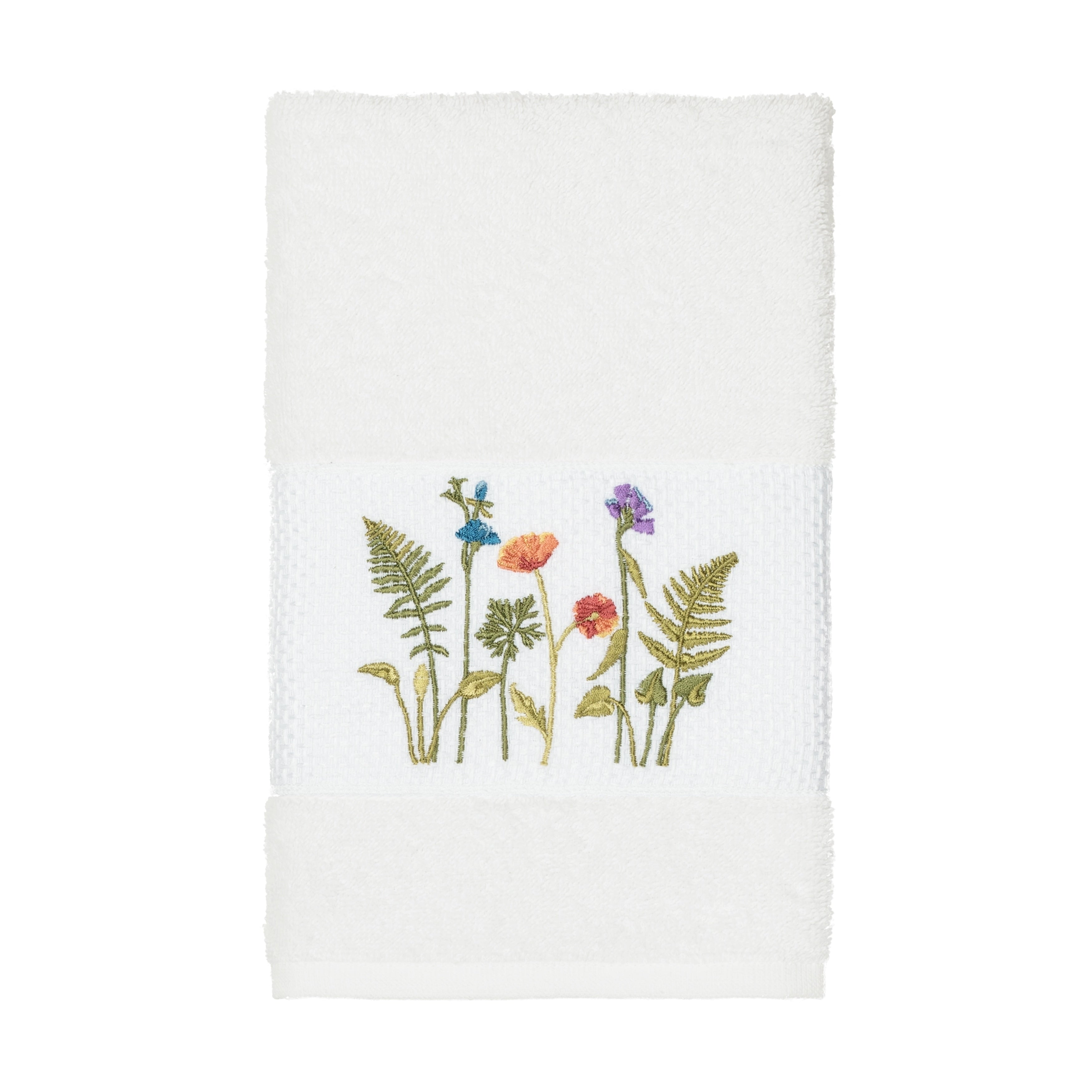 Authentic Hotel And Spa White Turkish Cotton Wildflowers Embroidered Hand Towel