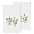 Authentic Hotel And Spa White Turkish Cotton Wildflowers Embroidered Hand Towels Set Of 2