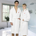 Authentic Hotel And Spa White Unisex Turkish Cotton Waffle Weave Terry Bath Robe With Red Script Monogram