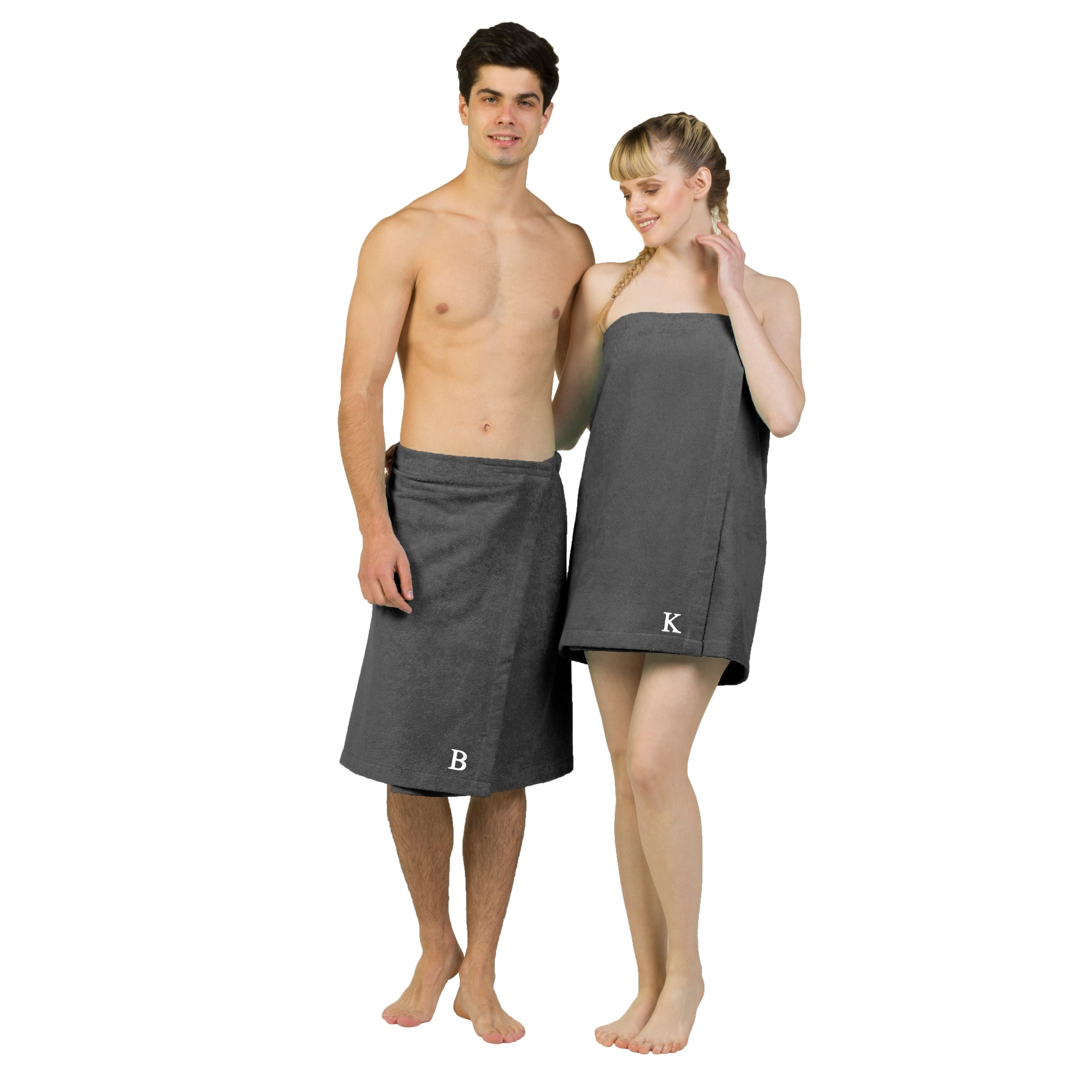 Authentic Turkish Cotton Terry Grey Monogrammed Spa And Shower Towel Wrap