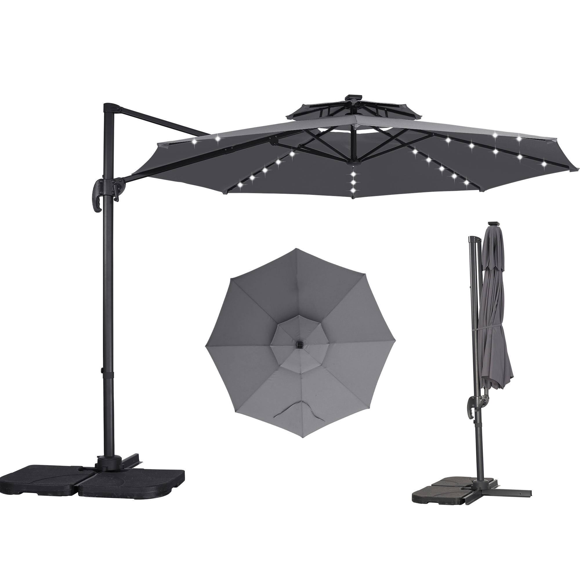 Autlaycil 10Ft Cantilever Outdoor Patio Umbrella With Base Included Solar Light