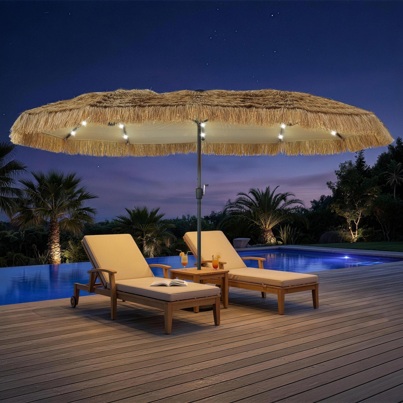 Autlaycil 13Ft Patio Tiki Umbrella With 36 Led Lights Thatched Outdoor