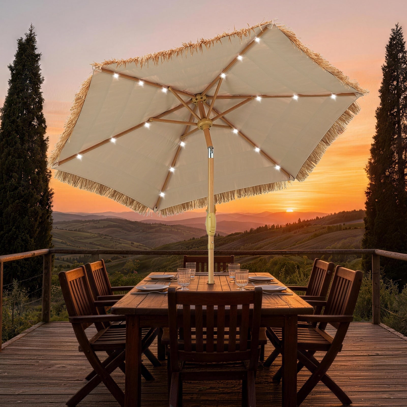 Autlaycil 7.5Ft Thatched Outdoor Tiki Umbrella With Light Solar Umbrella Patios