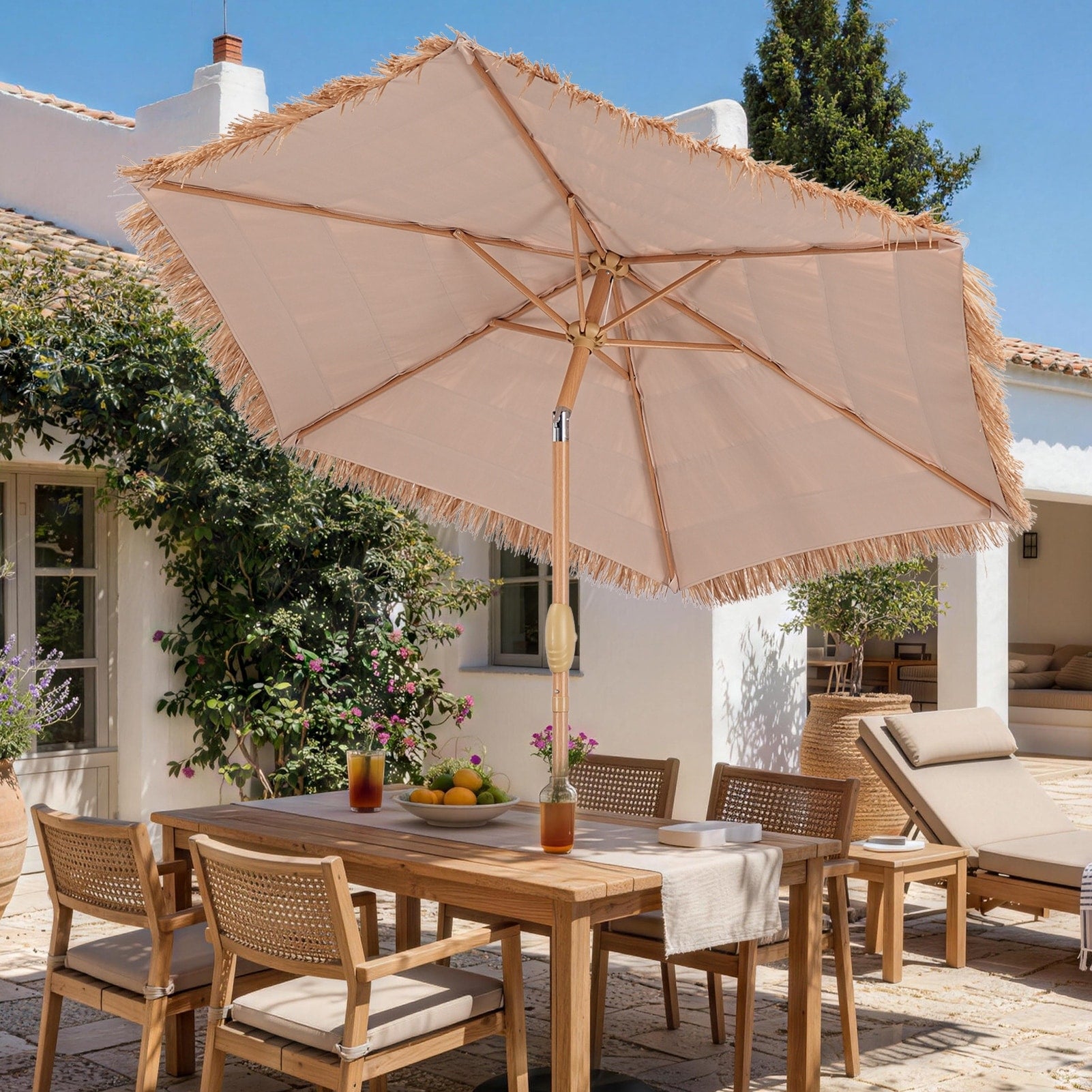 Autlaycil 7.5Ft Tiki Patio Umbrella Thatch Outdoor Umbrella