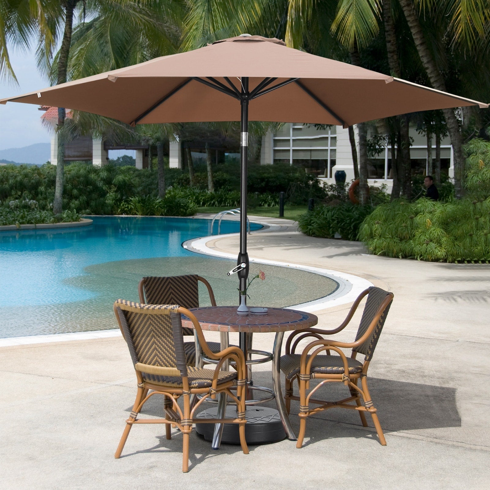 Autlaycil 9Ft Outdoor Umbrella With Tilt Crank Base Included