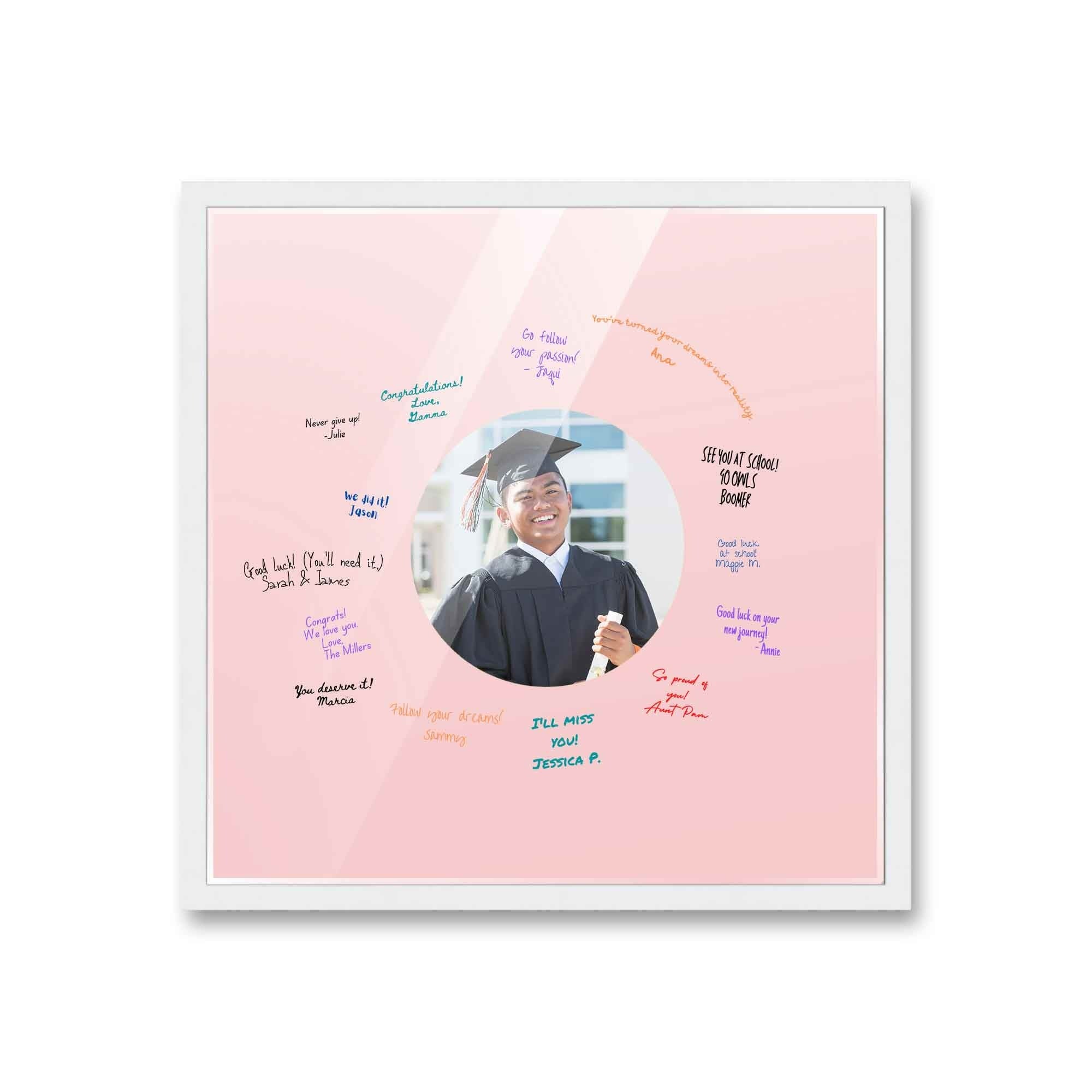 Autograph White Wood Frame With Circle Pink Mat Perfect For Event Signatures Full Color Pen Set Included 3 Sizes Available