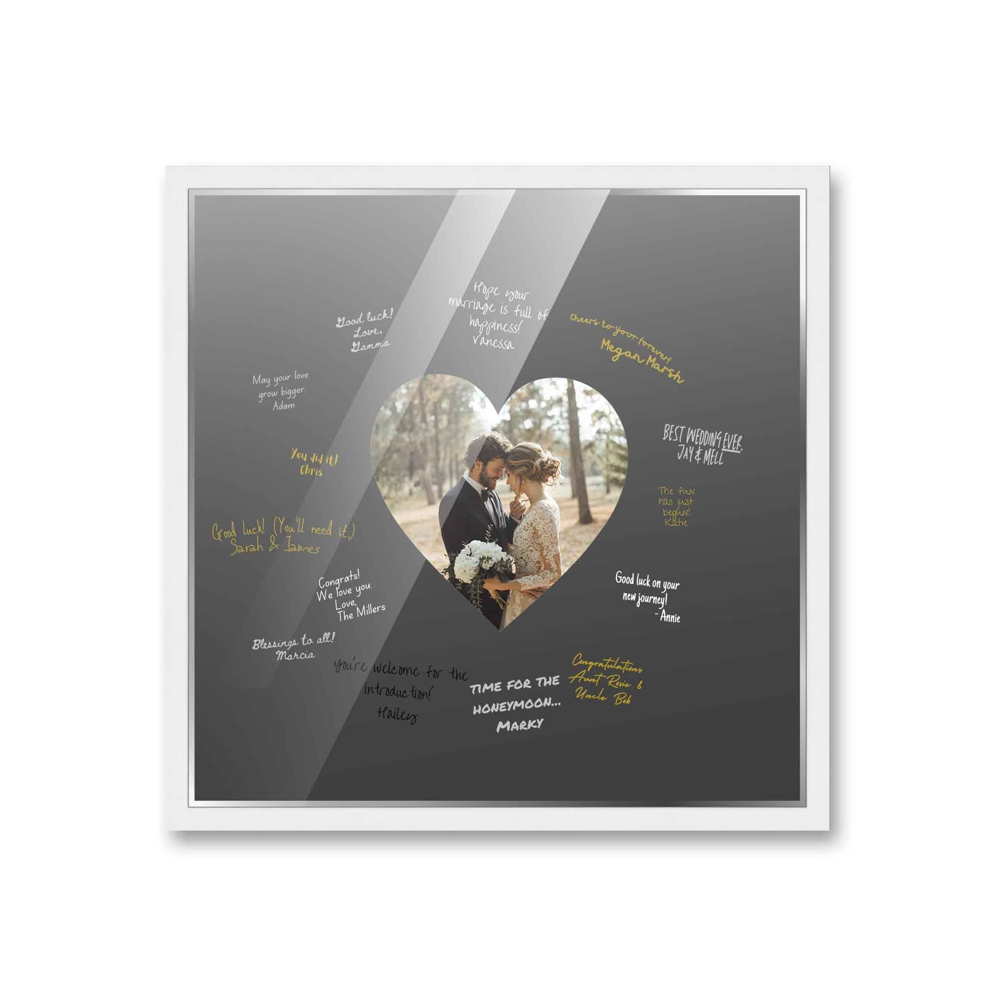 Autograph White Wood Frame With Heart Black Mat Perfect For Event Signatures Silver Marker Pens Included 3 Sizes Available