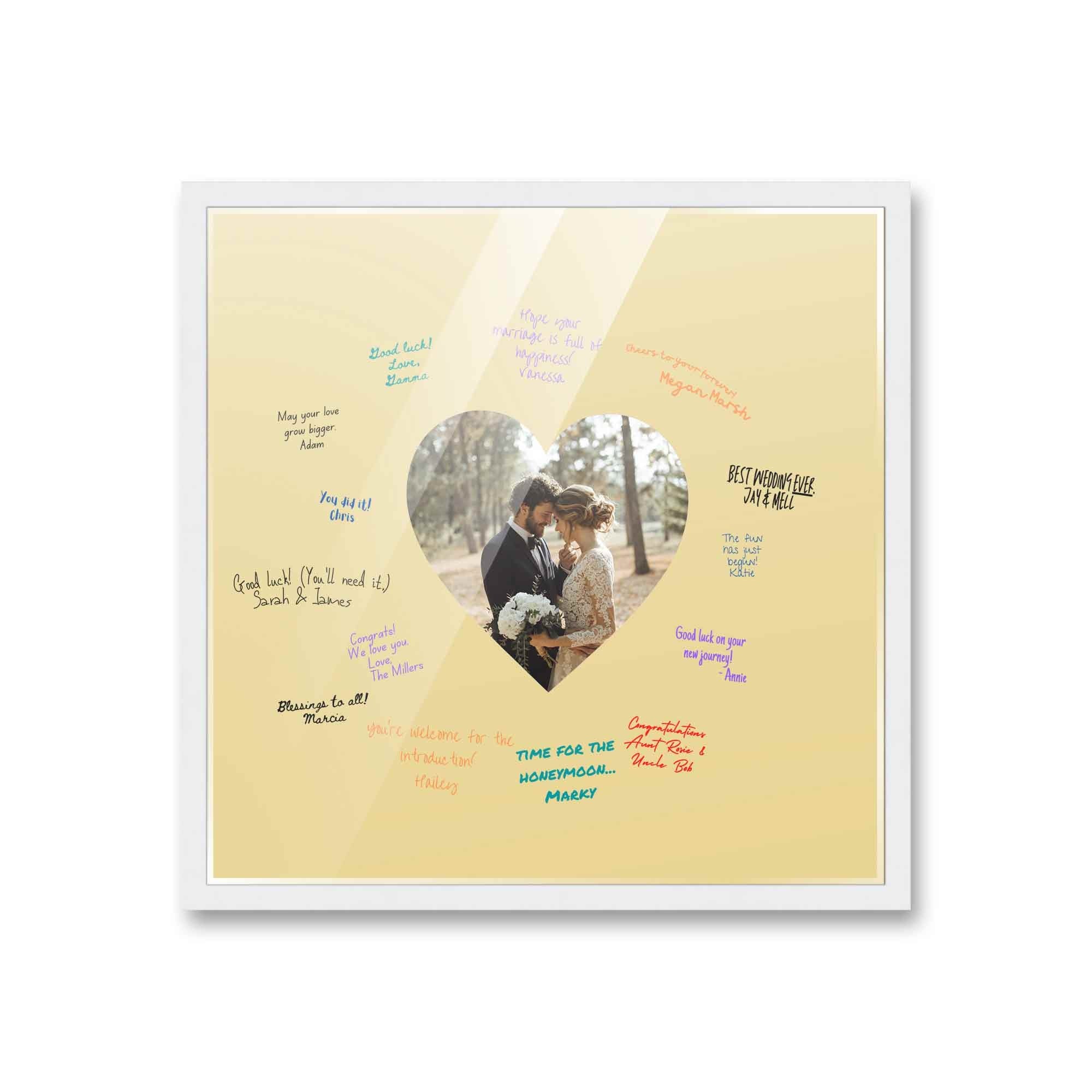 Autograph White Wood Frame With Heart Yellow Mat Perfect For Event Signatures Full Color Pen Set Included 3 Sizes Available