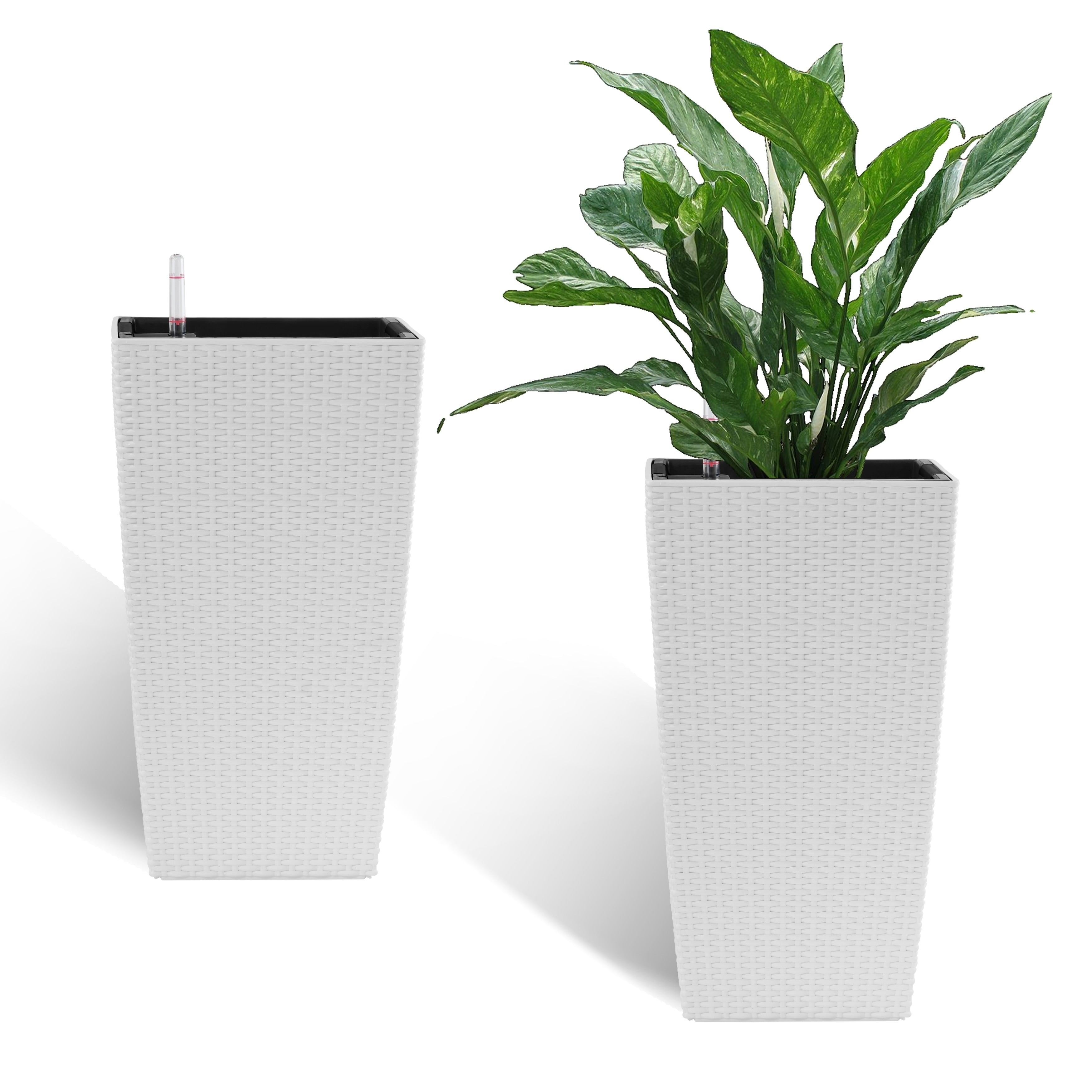 Automatic Watering Planter With Dual Basin And Imitation Rattan Finish