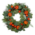 Autumn Harvest Maple And Fern Leaves With Pumpkins Grapevine Artificial Wreath 24 Inch Unlit