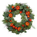 Autumn Harvest Maple And Fern Leaves With Pumpkins Grapevine Artificial Wreath 24 Inch Unlit