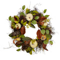 Autumn Harvest Pumpkin Pinecone And Gourd Grapevine Artificial Wreath 24 Inch Unlit