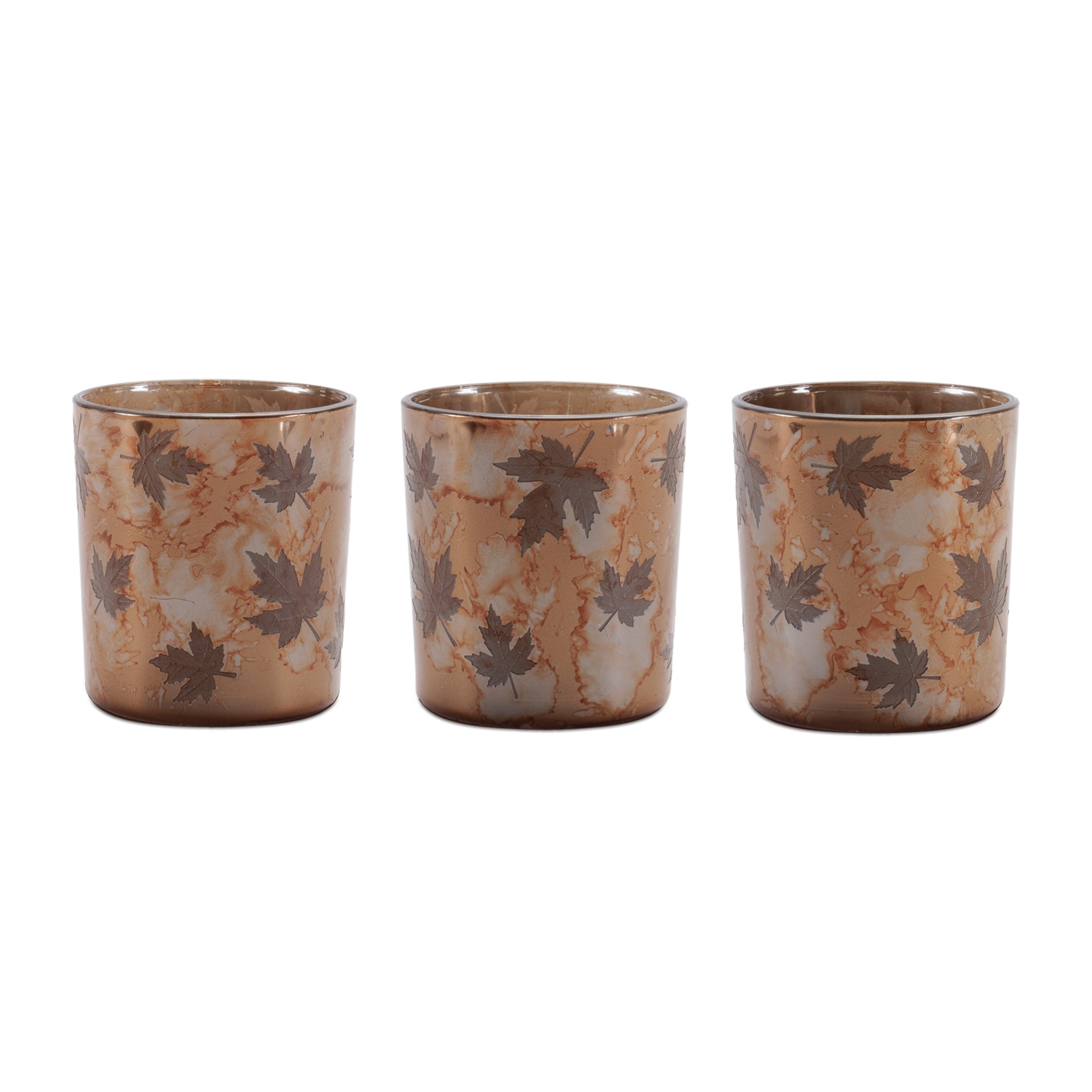 Autumn Leaf Glass Votive Holder Set Of 3