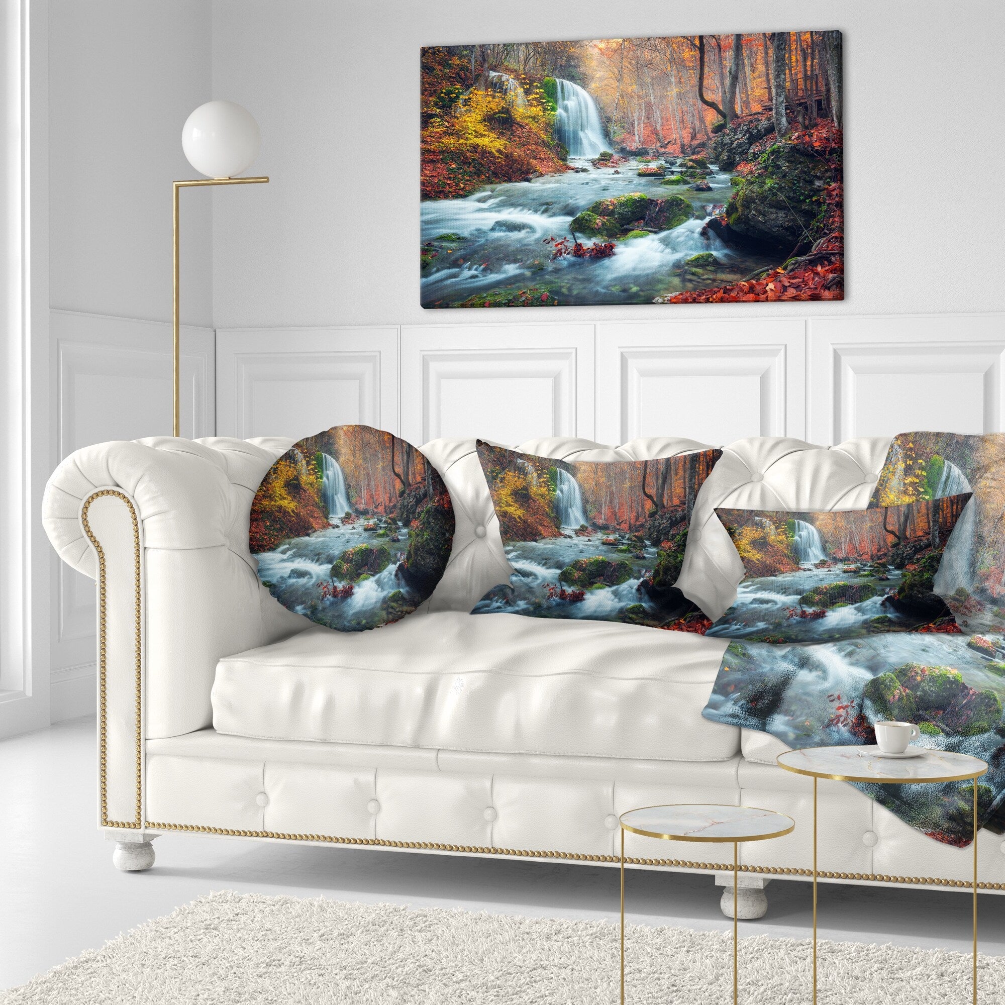 Autumn Mountain Waterfall Long View Landscape Photo Canvas Print