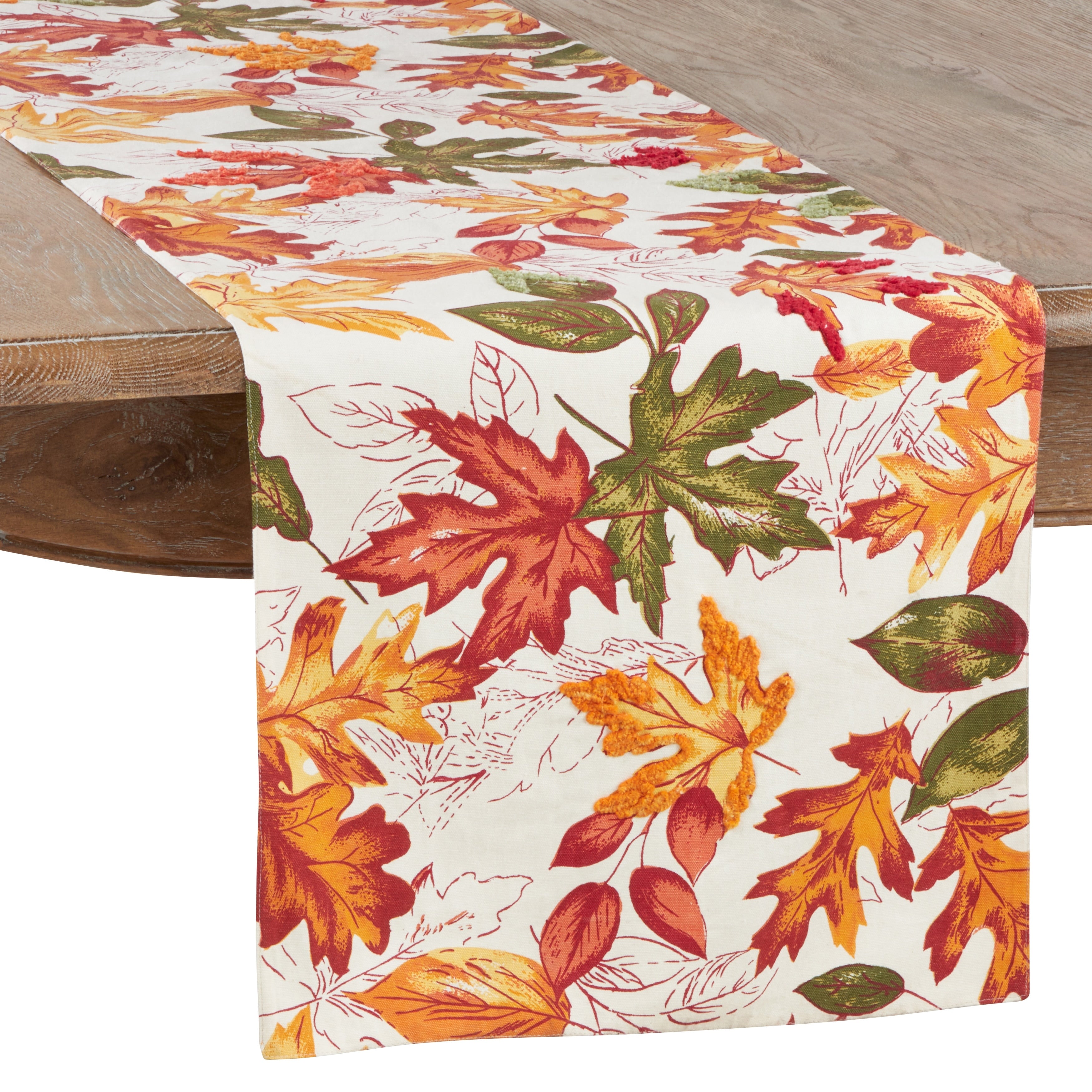 Autumn Table Runner With Embroidered Leaves Design