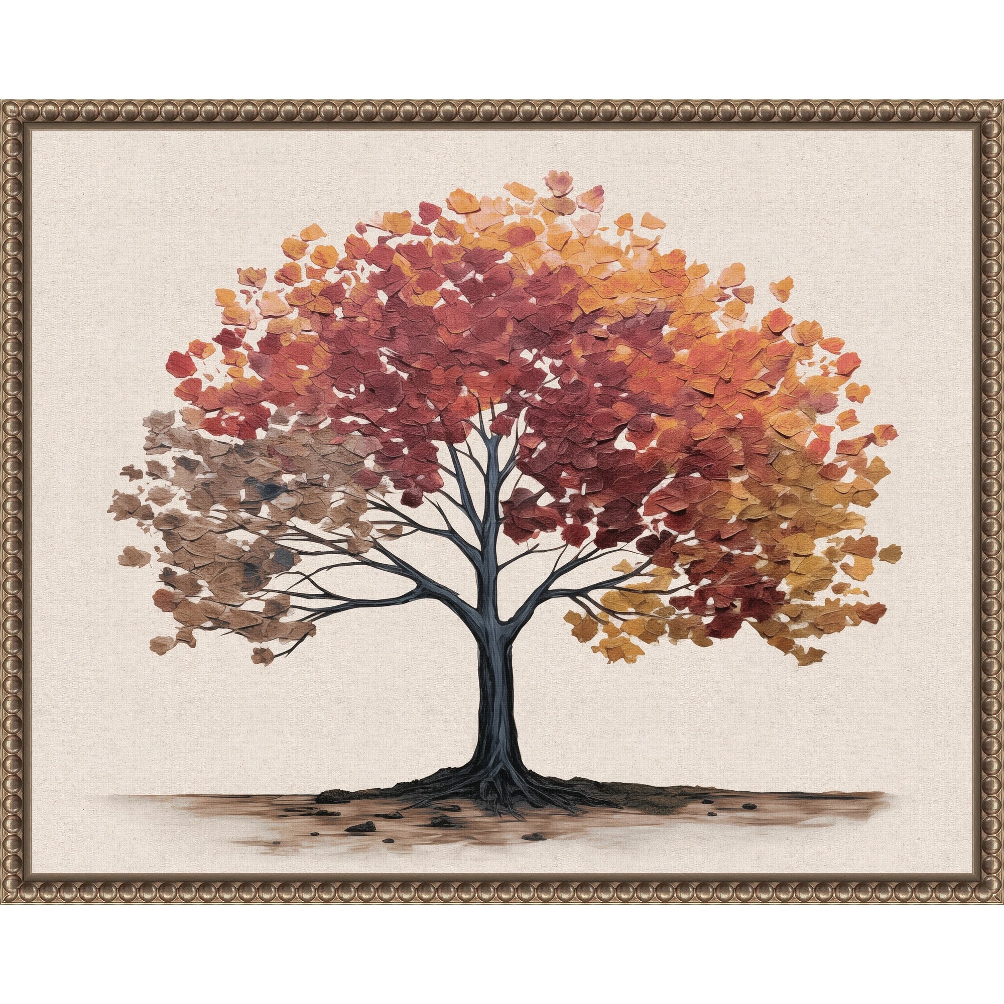 Autumn Tree Neutral Linen By The Creative Bunch Studio Framed Canvas Wall Art Print