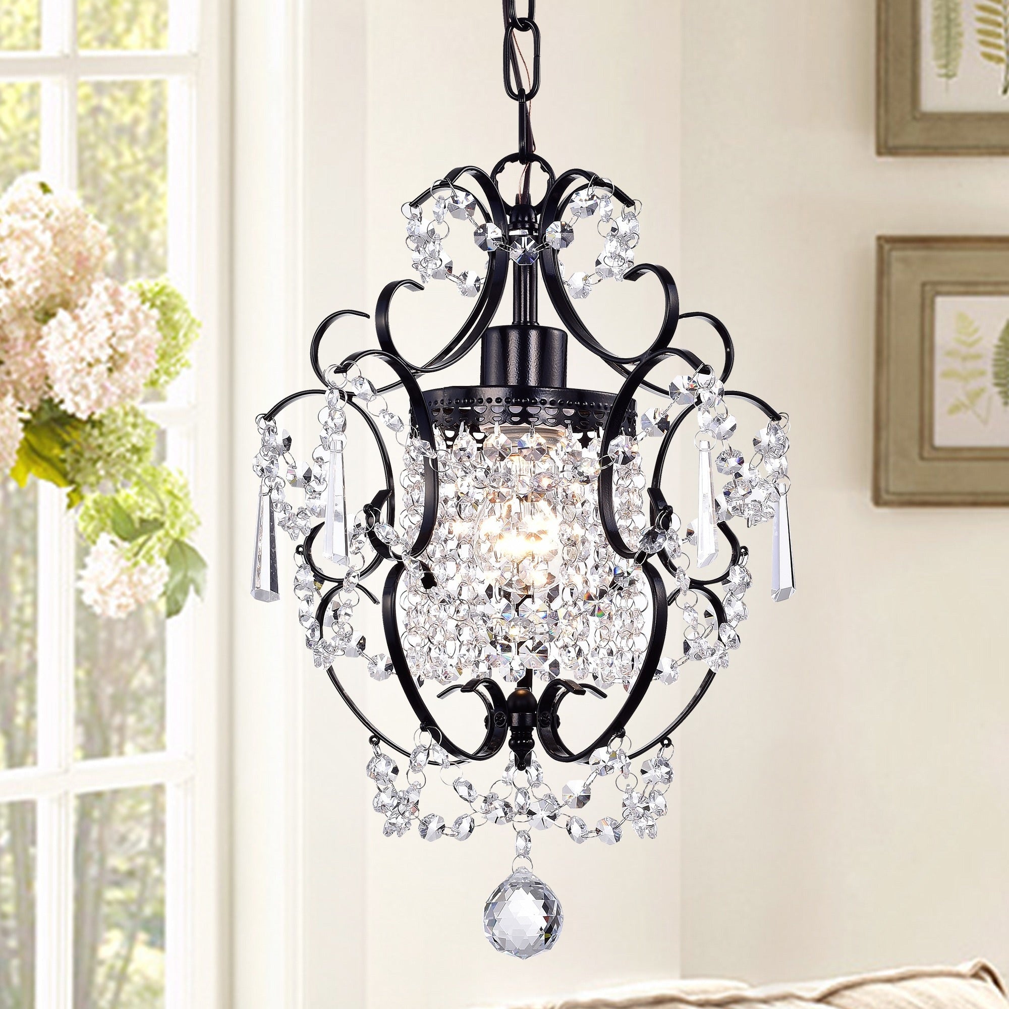 Ava 1 Light Black 11 Inch Crystal Chandelier