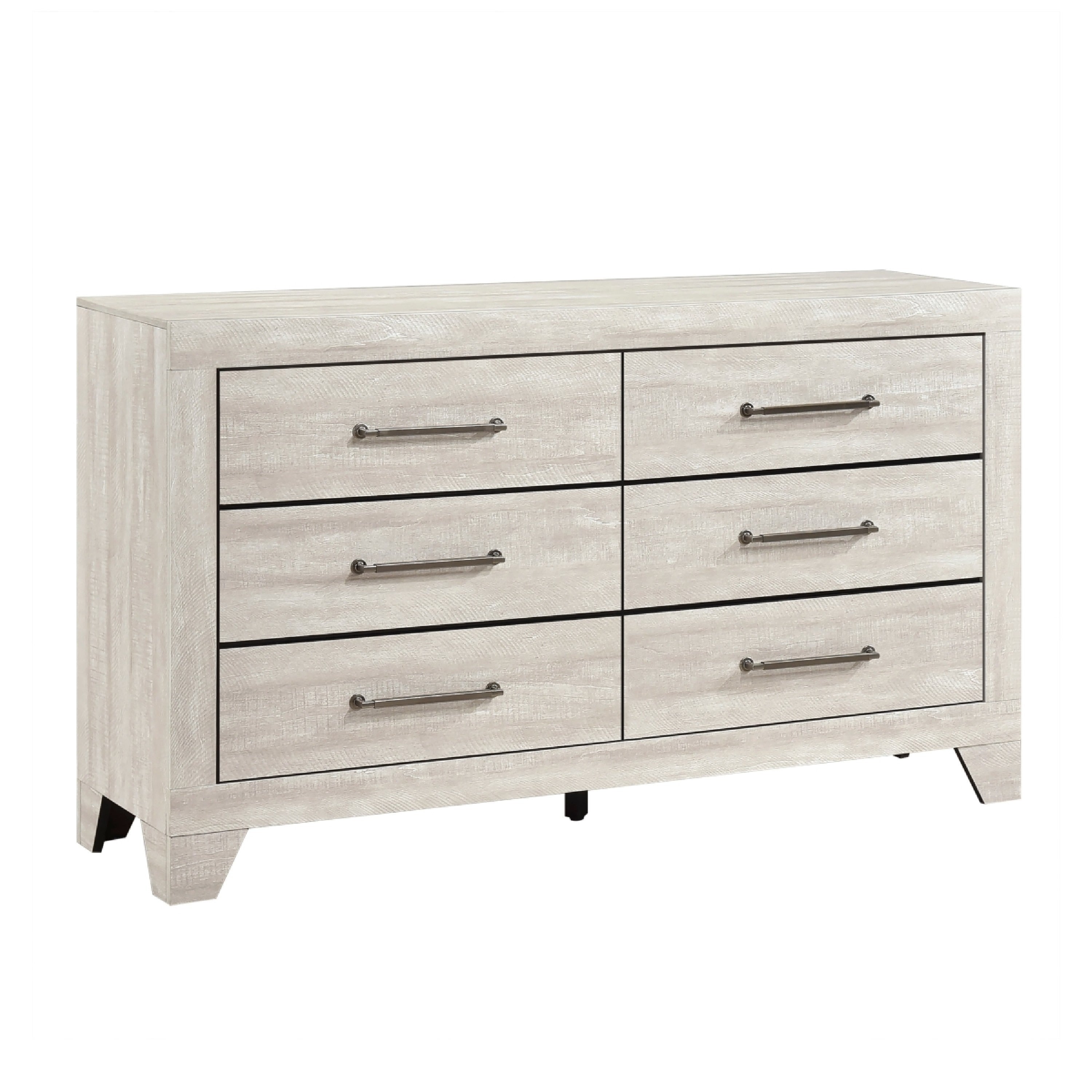 Ava 58 Inch Dresser 6 Drawers W Antique Silver Bar Handles Dusty Gray