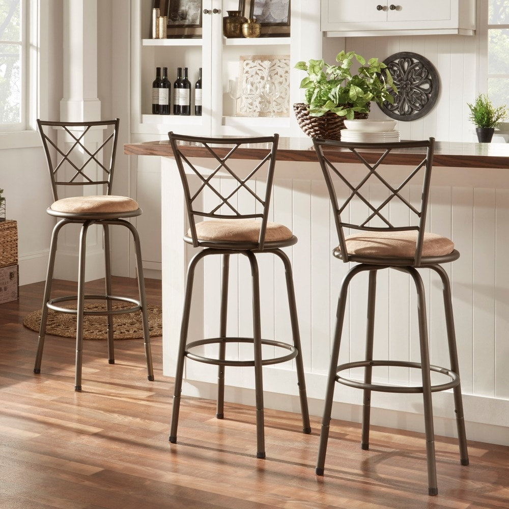 Avalon Quarter Cross Adjustable Swivel High Back Kitchen Stools Set Of 3 By Inspire Q Classic
