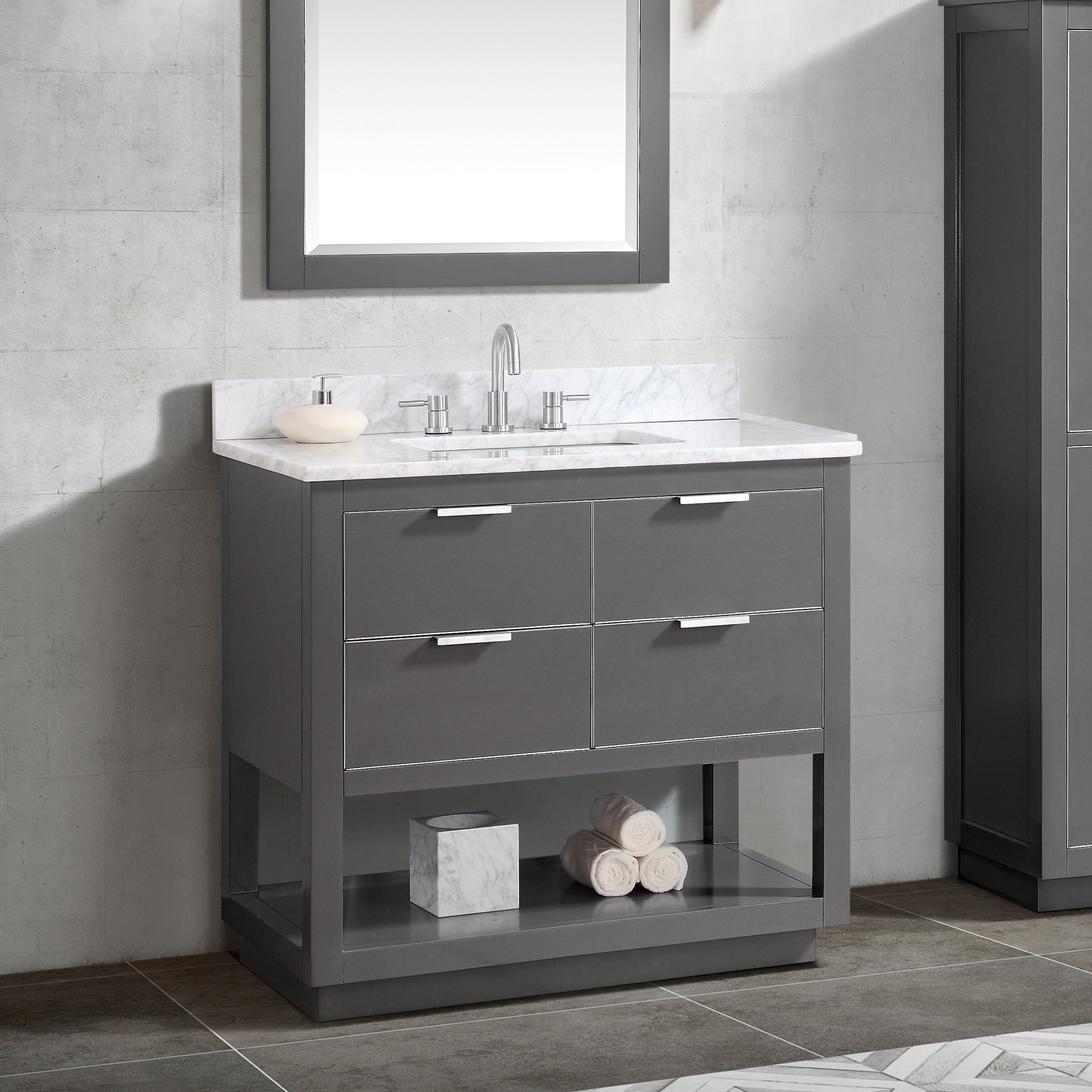 Avanity Allie 37 In. Vanity Combo In Twilight Gray With Silver Trim