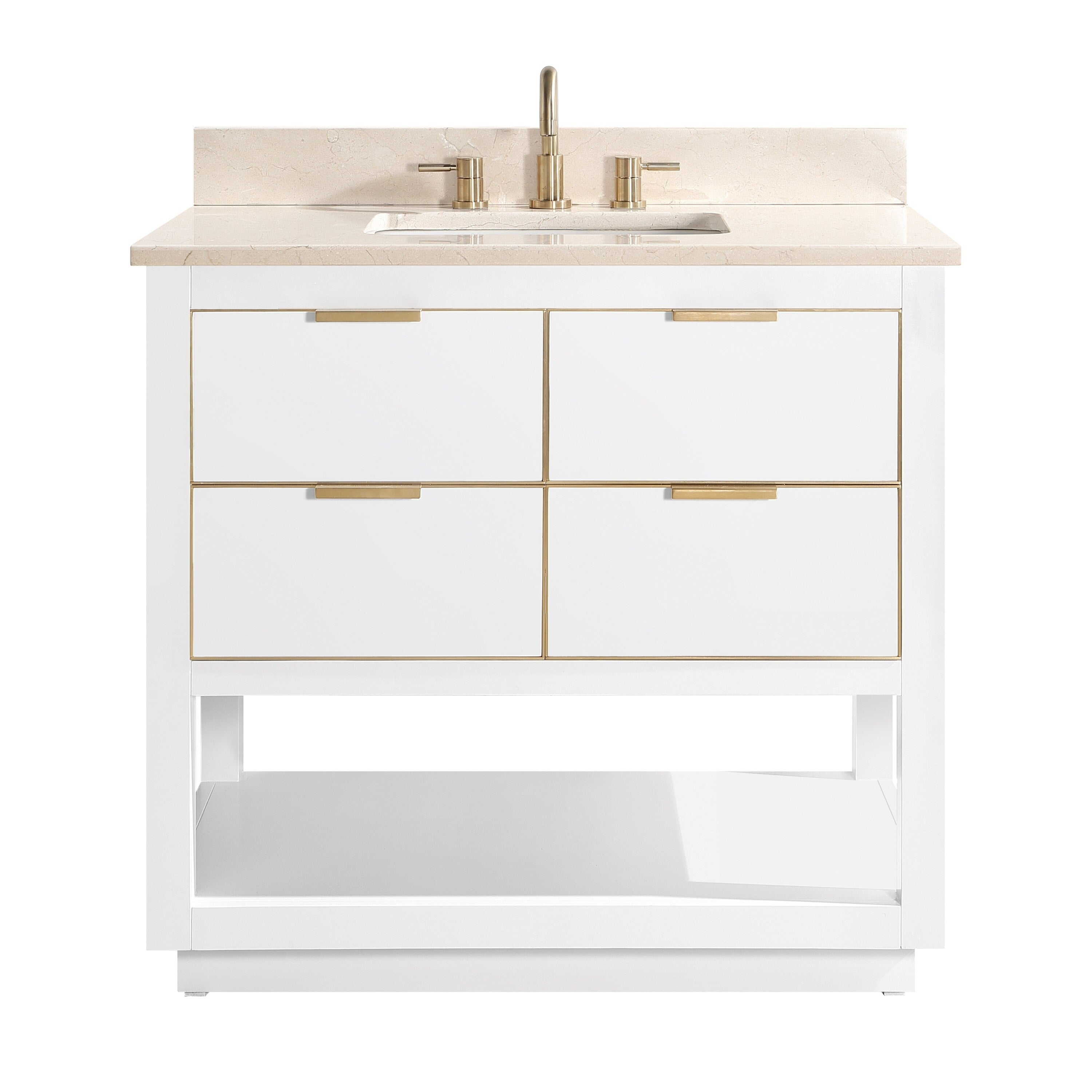 Avanity Allie 37 In. Vanity Combo In White With Gold Trim