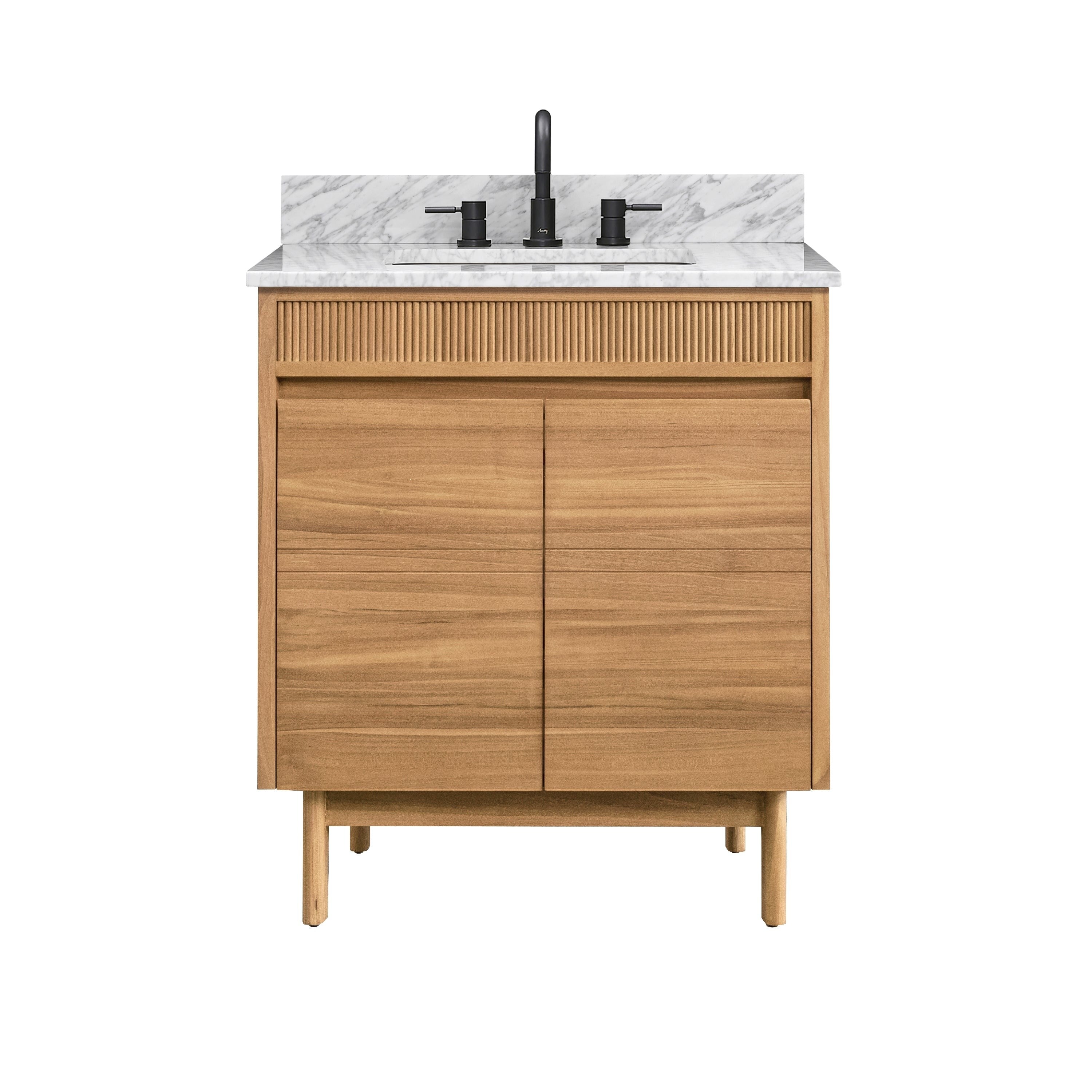 Avanity Kayla Bathroom Vanity In Natural Teak With Carrara White Marble Top