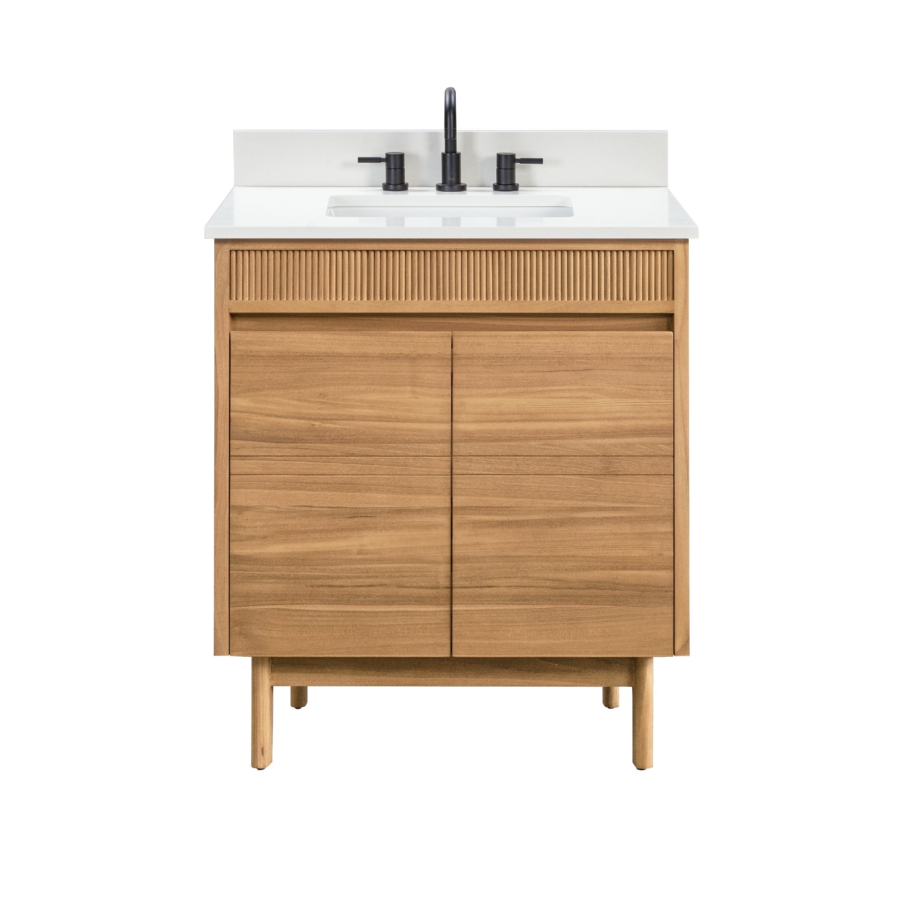 Avanity Kayla Bathroom Vanity In Natural Teak With White Engineered Stone Top