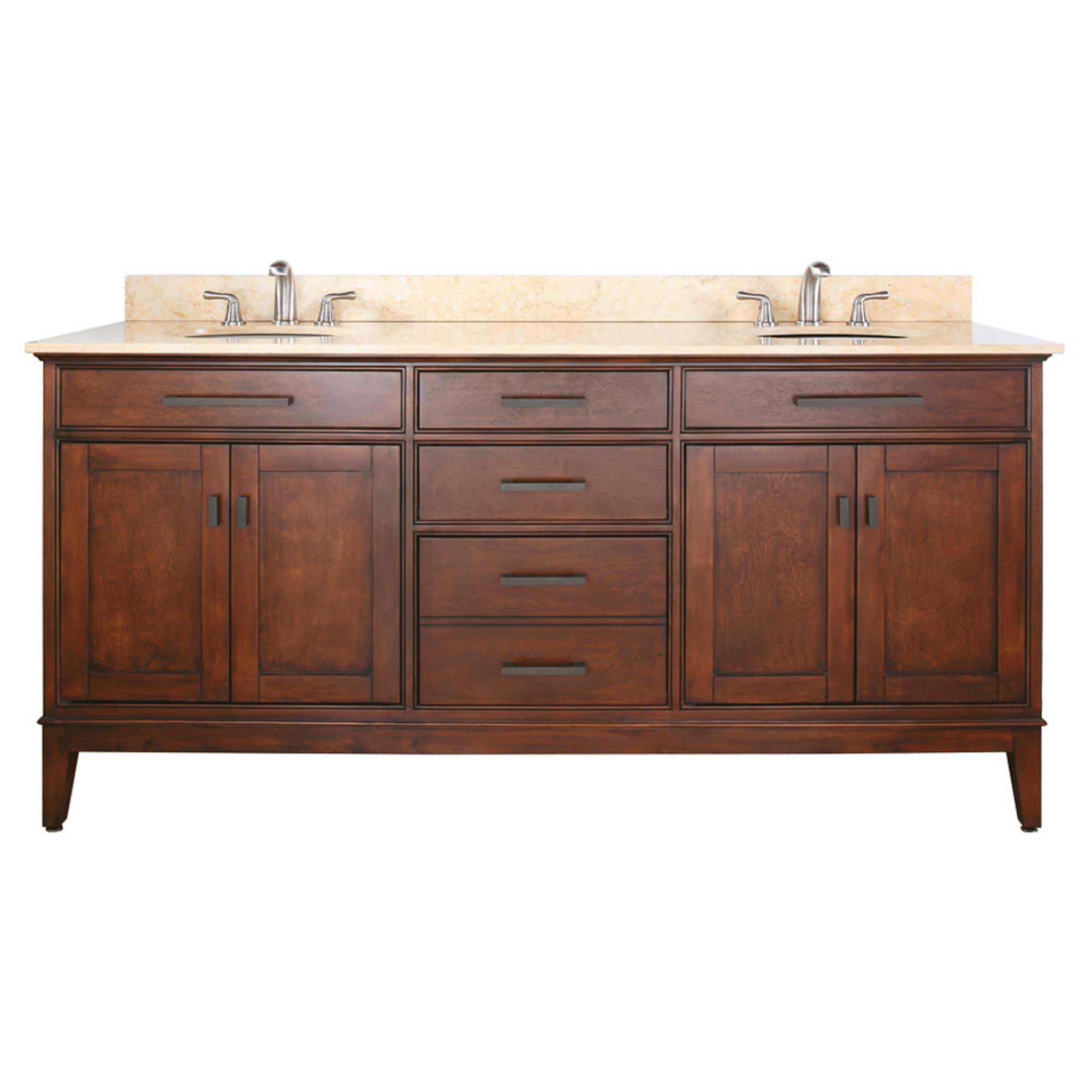 Avanity Madison 72 Inch Double Vanity In Tobacco Finish With Dual Sinks And Top