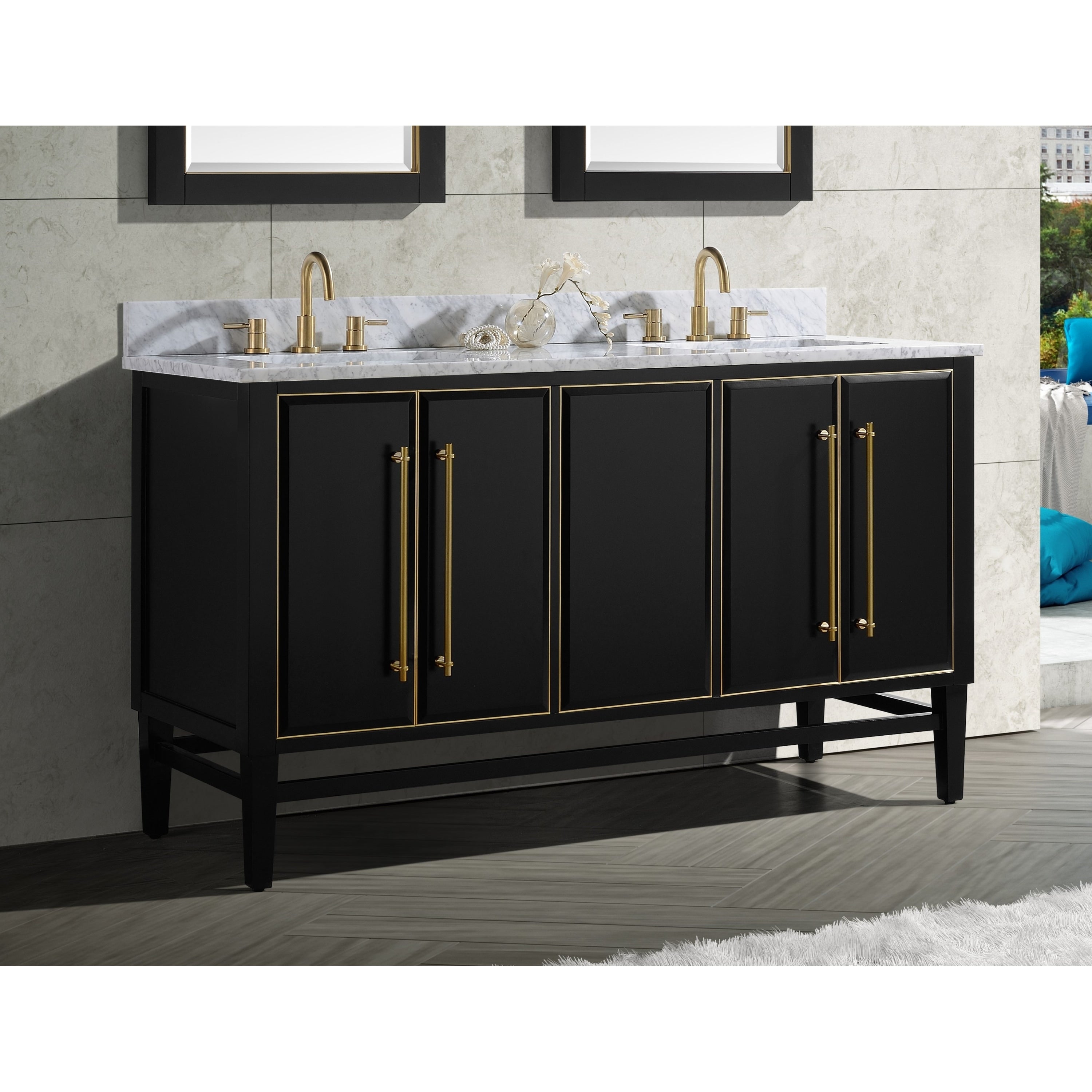 Avanity Mason 61 In. Vanity Combo In Black With Gold Trim