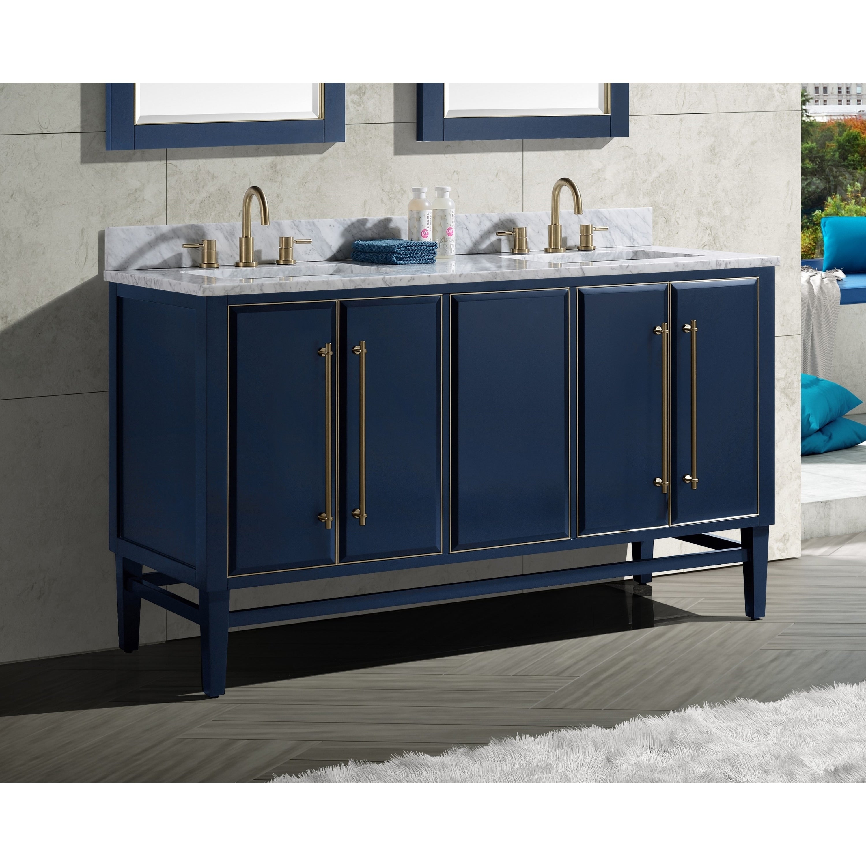 Avanity Mason 61 In. Vanity Combo In Navy Blue With Gold Trim