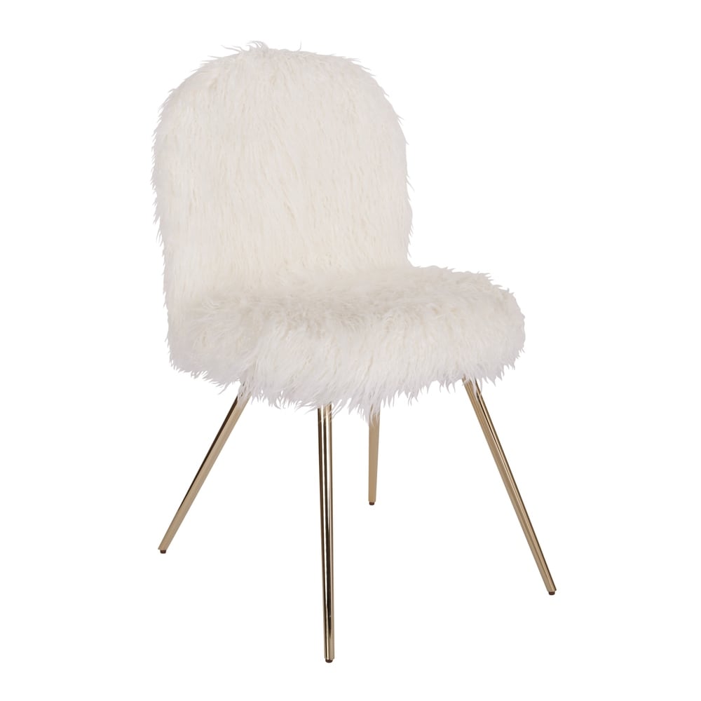 Silver Orchid Conklin White Fur Gold Accent Chair